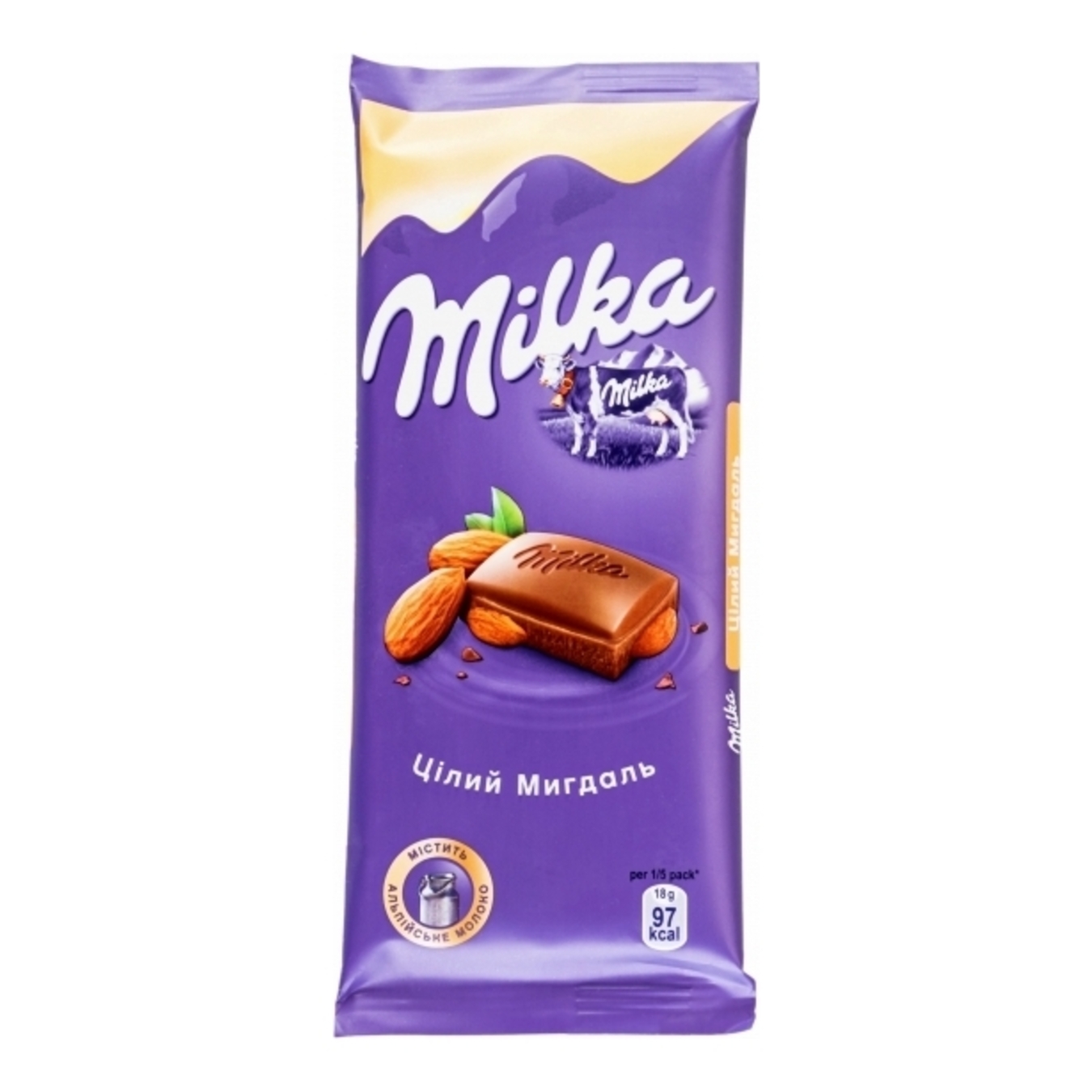 Шоколад Milka молочний з цілим мигдалем 90г