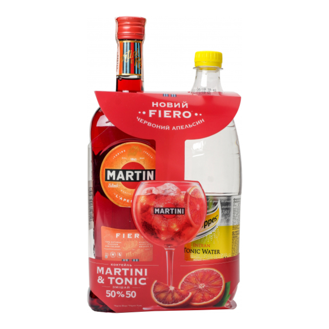Set: Vermouth Martini Fiero Red Orange 14,9% 0,75l + Tonic Schweppes 1l