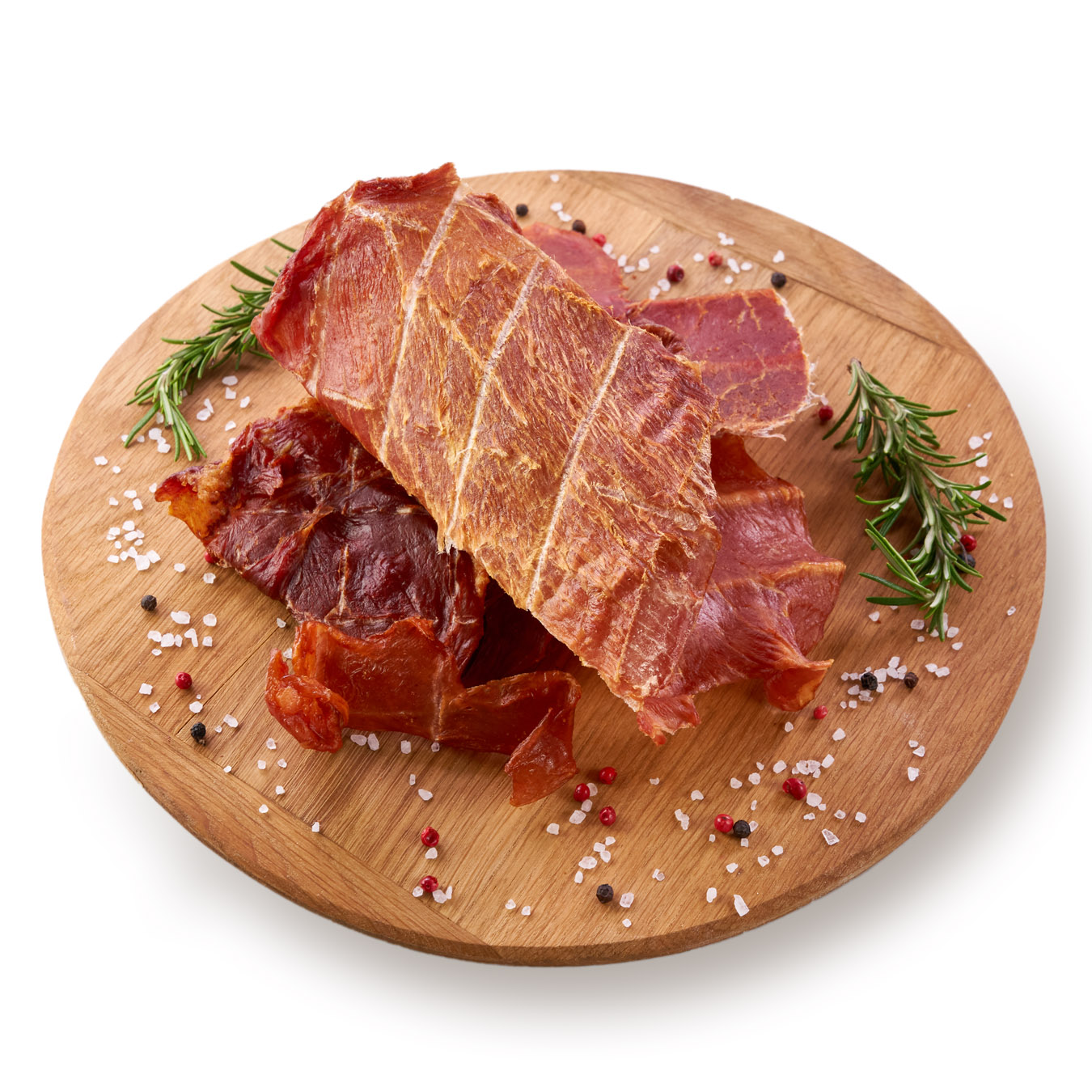 Raw smoked pork meat chips