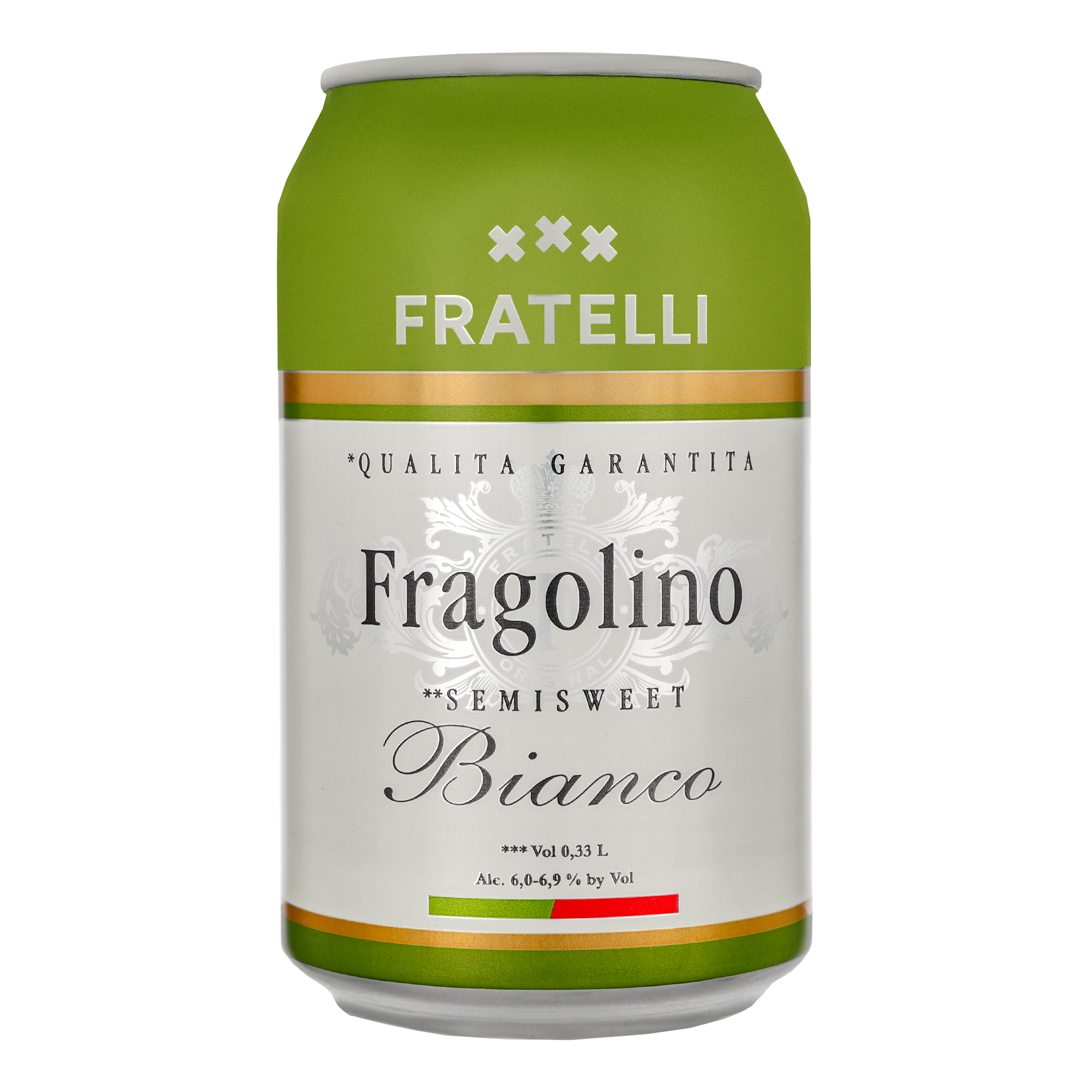 Напій винний Fratelli Fragolino Bianco слабоалкогольний ігристий білий напівсолодкий 6,0-6,9% 0,33л ж/б