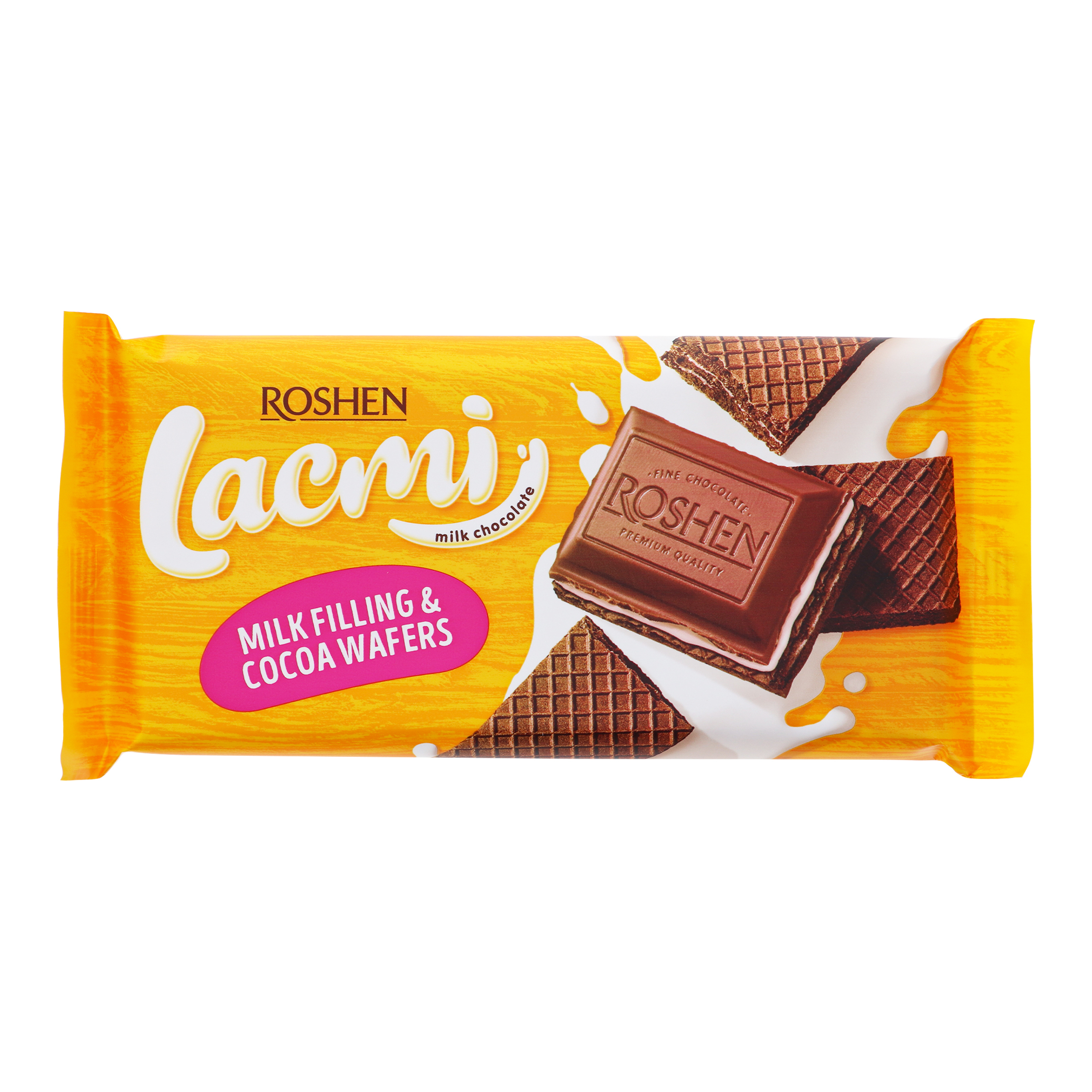 Шоколад Roshen Lacmi молочний з молочною начинкою та вафлею 90г