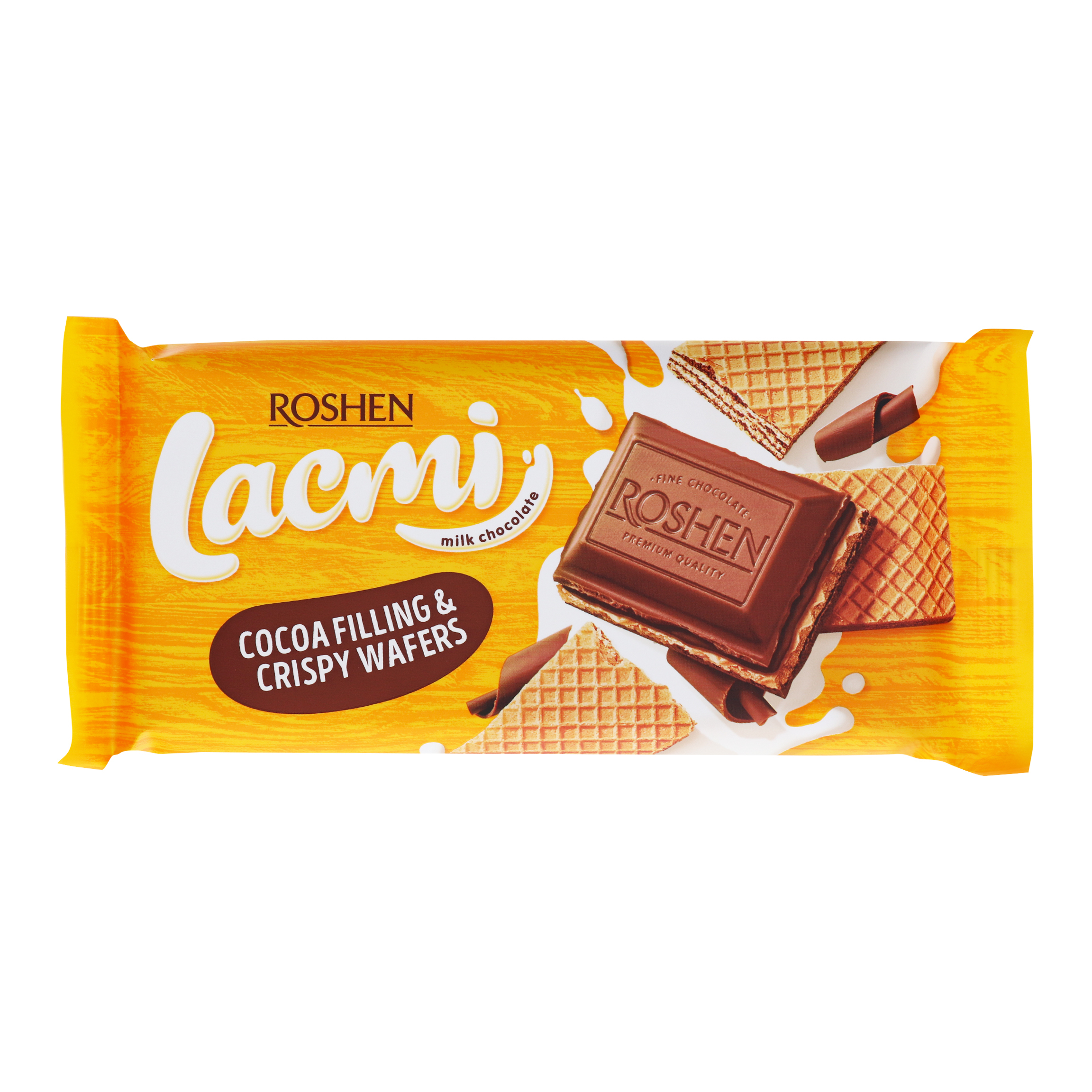 Шоколад Roshen Lacmi молочний з шоколадною начинкою та вафлею 90г