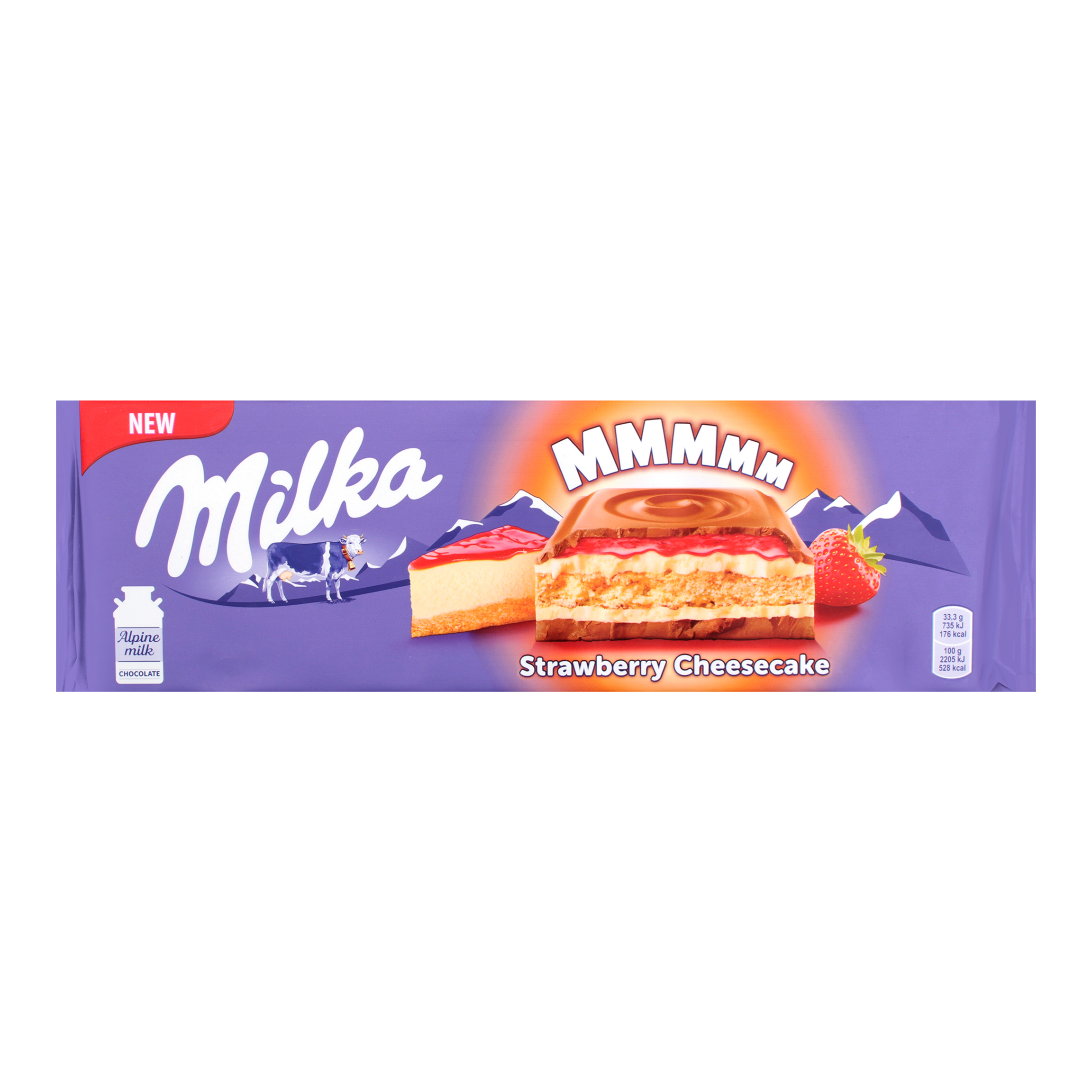 Шоколад Milka Strawberry Cheesecake молочный с начинкой со вкусом чизкейка клубничной начинкой и печеньем 300г