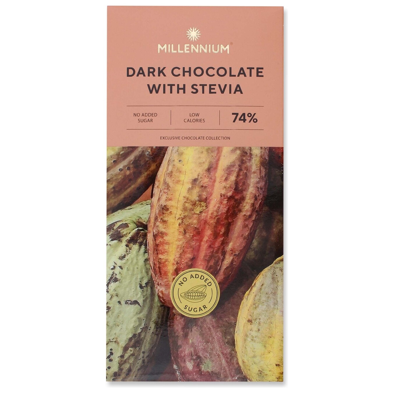 Шоколад Millennium чорний зі стевією 74% з підсолоджувачами 100г