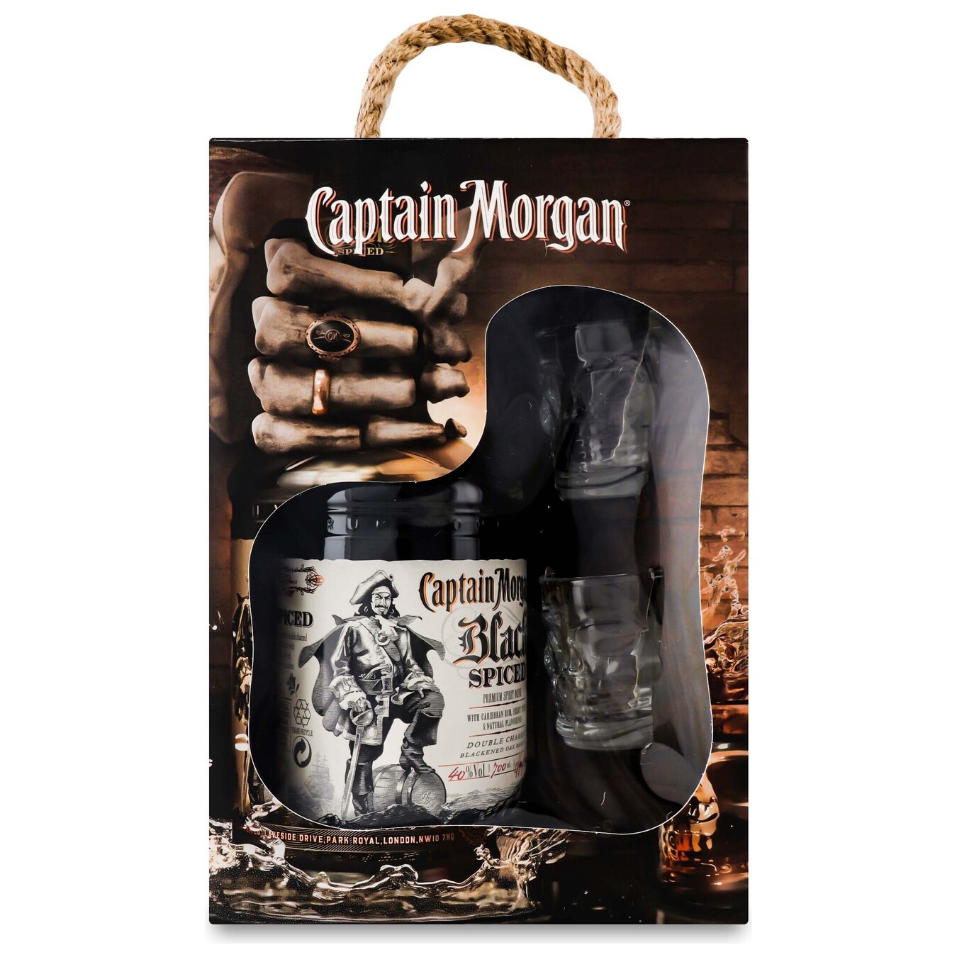 Набір Ром Captain Morgan Black Spiced 40% 1л + 2 склянки