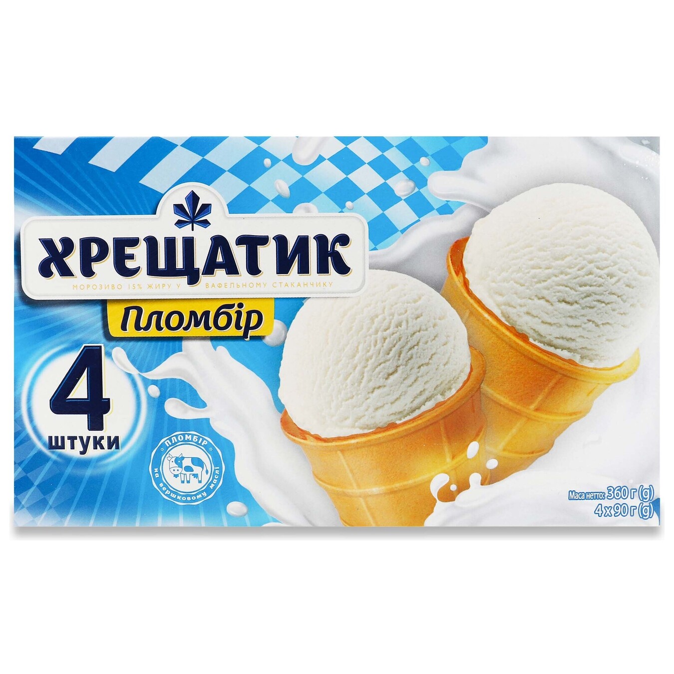 Khreshchatyk Ice cream filling 15% in a waffle cup, multipack 4x90g