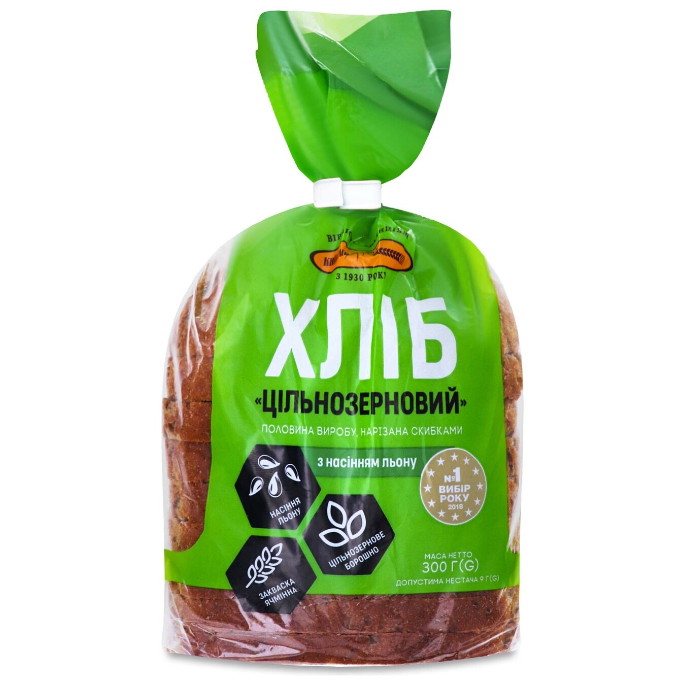 Хліб Київхліб Цільнозерновий половинка в нарізці 300г