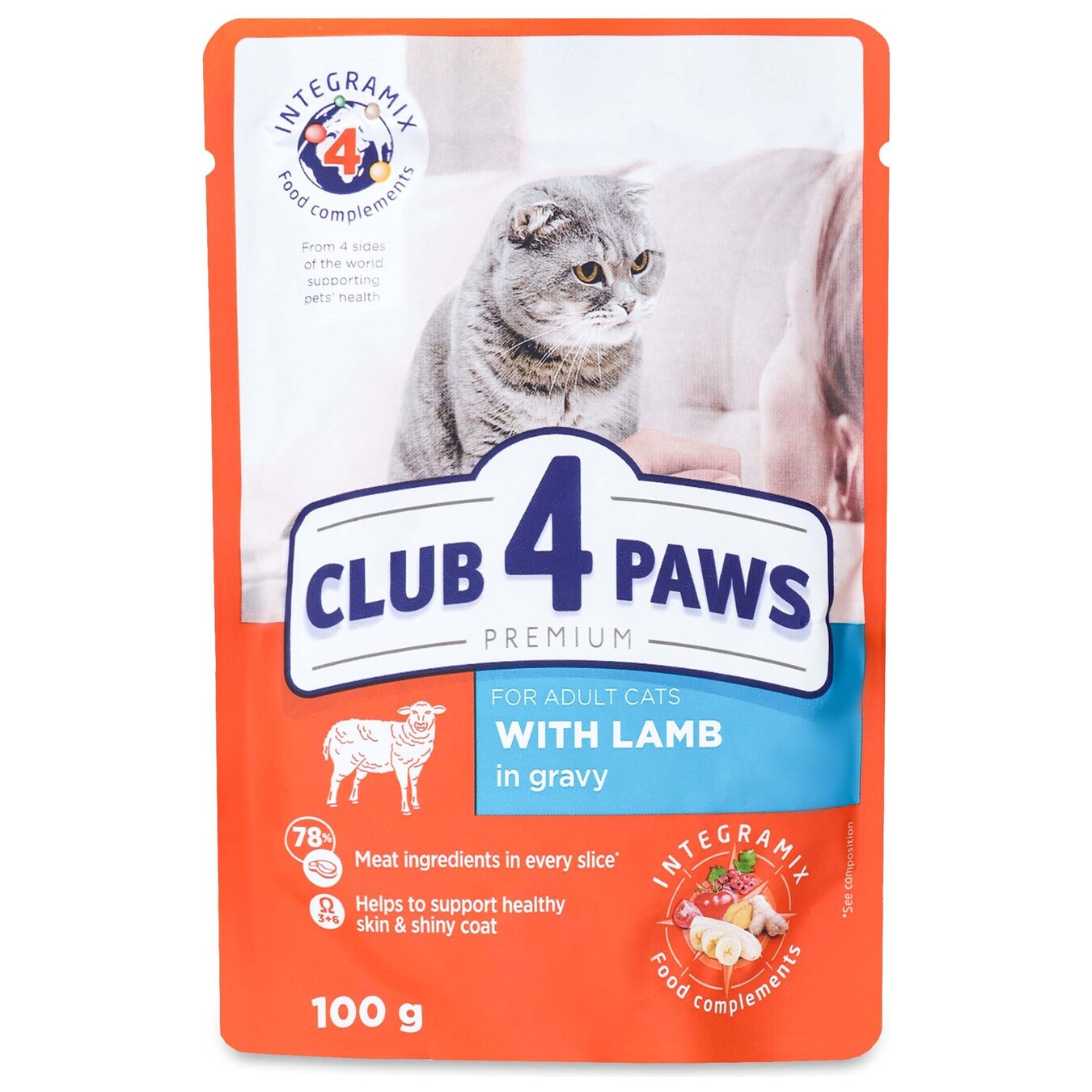 Club 4 paws full-ration canned food for adult cats Premium With lamb in sauce 100g