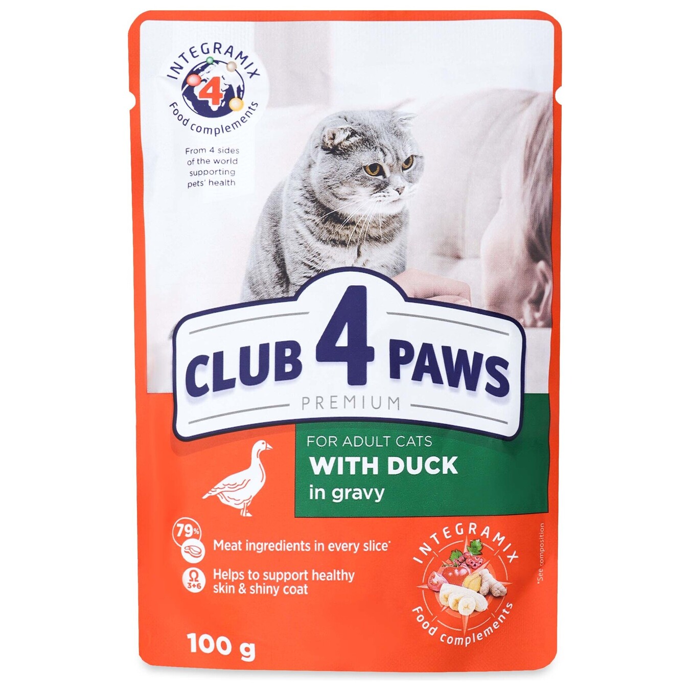 Корм Club 4 лапы Premium С уткой в соусе для взрослых кошек 100г