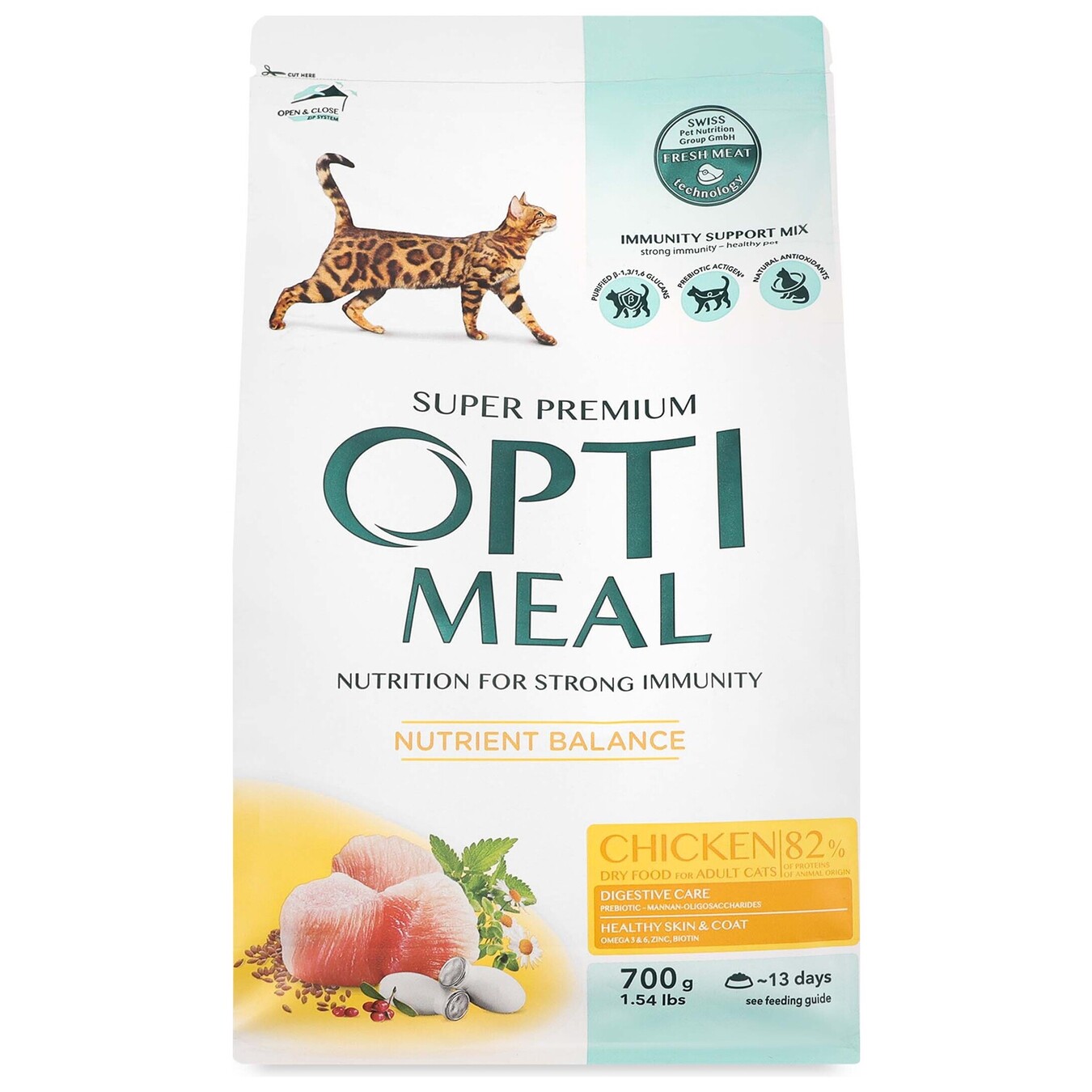 Optimeal complete dry food for adult cats - chicken 700g