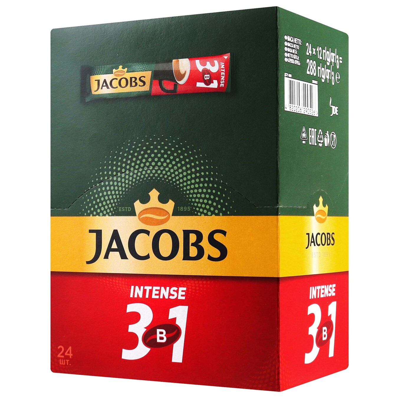 Напиток кофейный растворимый Jacobs 3в1 Интенз с сахаром и подсластителями 12г 2