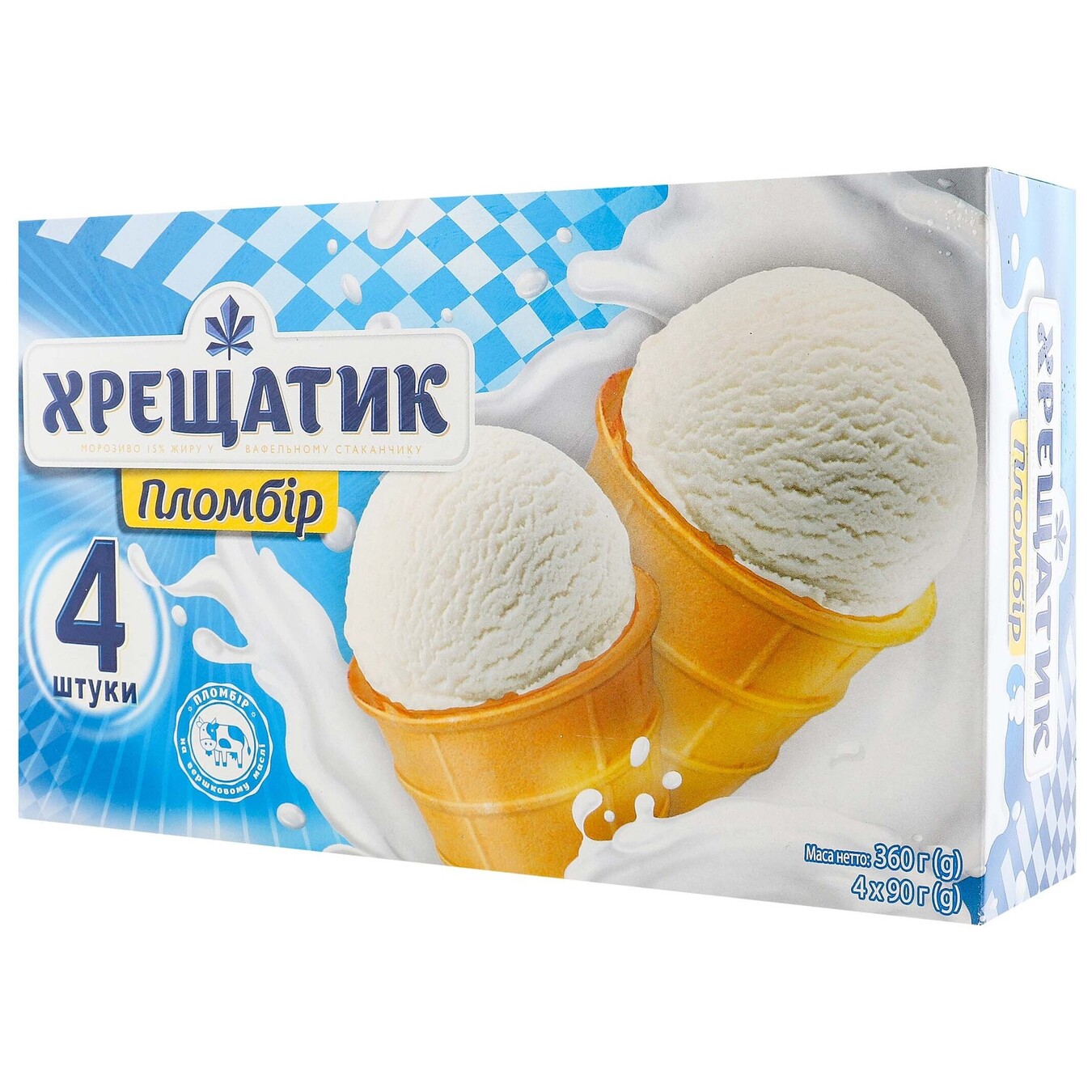 Khreshchatyk Ice cream filling 15% in a waffle cup, multipack 4x90g 2