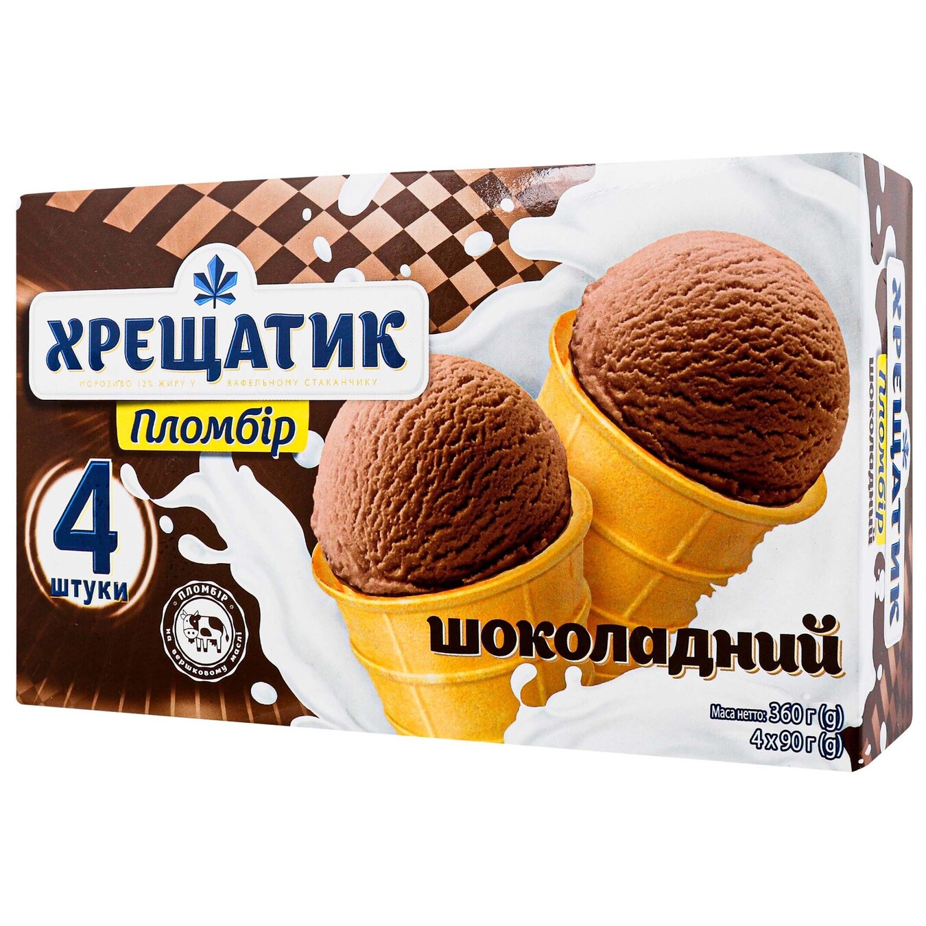 Khreshchatyk Ice cream chocolate filling in a waffle cup 12% 4*90g 2