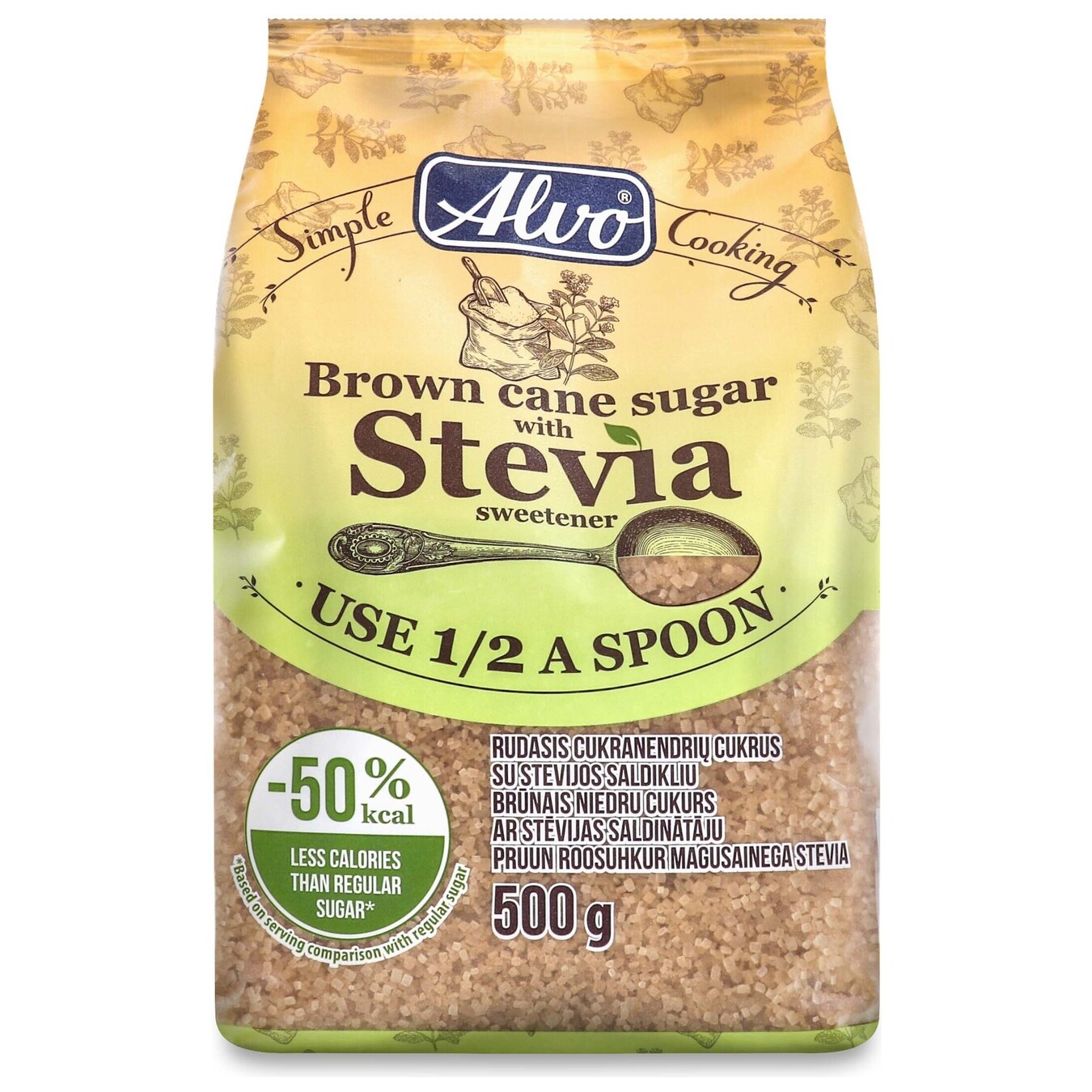 Sugar Cane Alvo Brown Unrefined With Stevioside Sweetener 500g