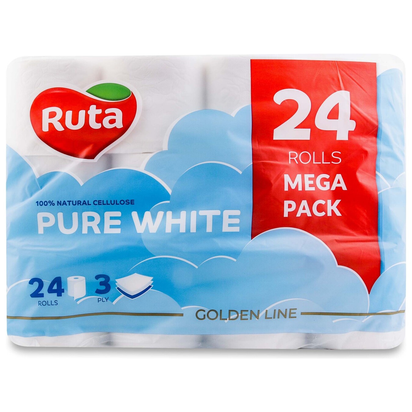 Ruta Pure White Premium Three-Ply Toilet Paper 24pcs