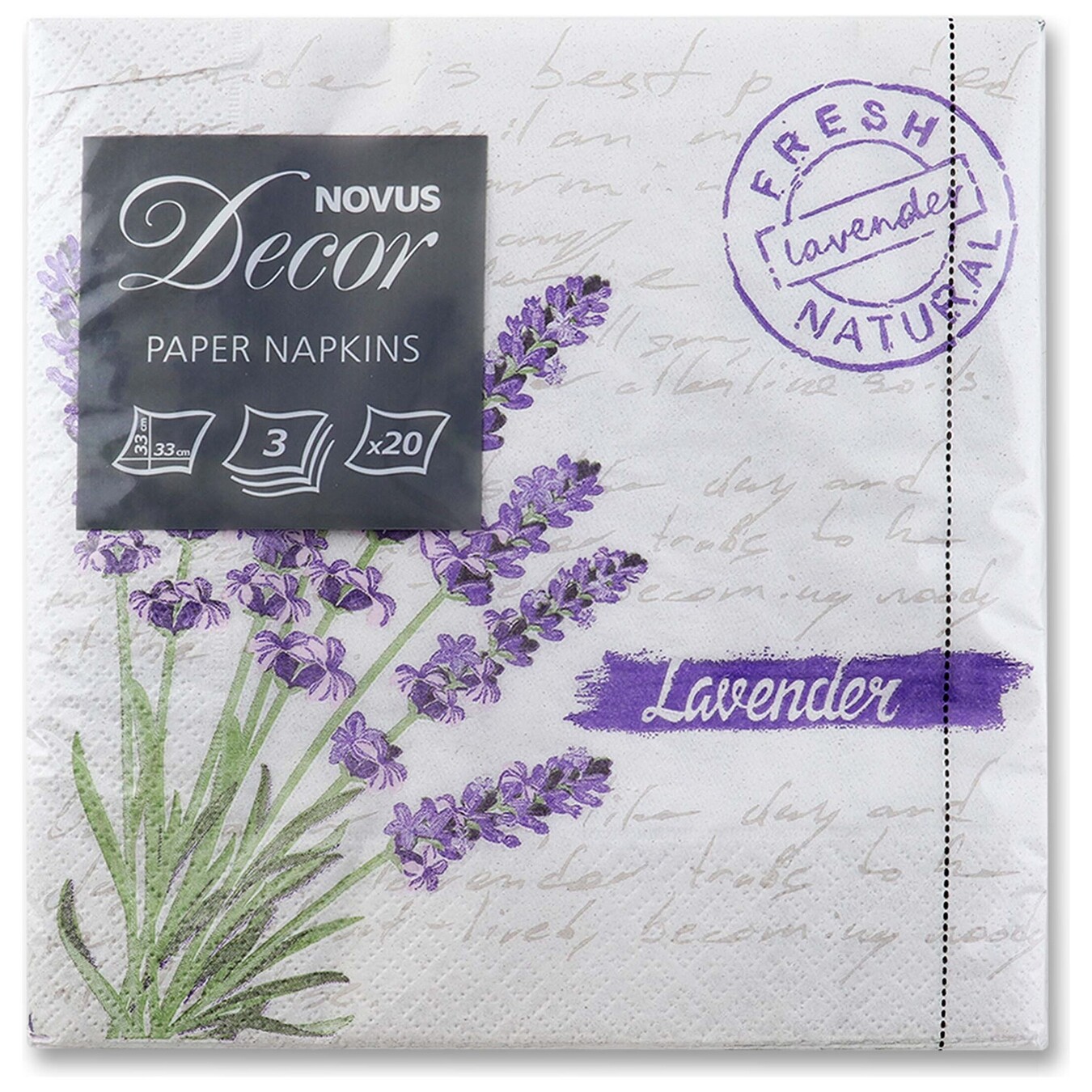 Novus Lavender Paper Napkins With Drawing 3-Layer 33x33cm 20pcs