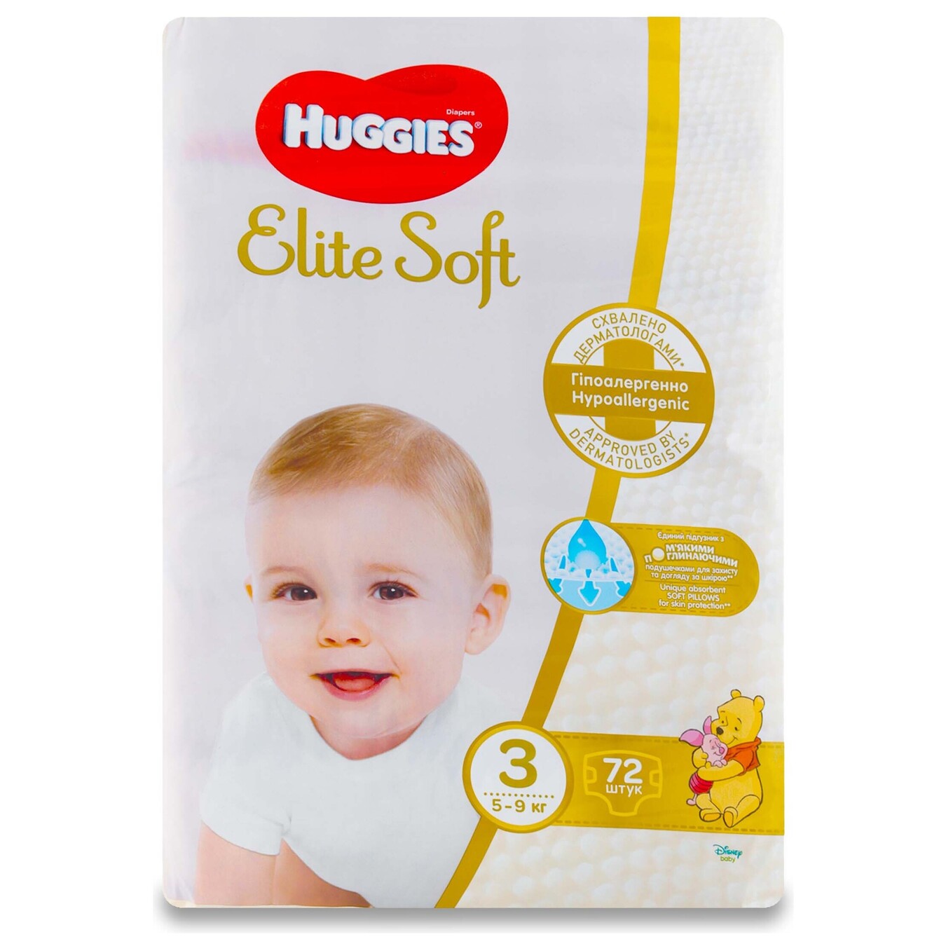 Подгузники Huggies Elite Soft 3 размер для детей 5-9кг 72шт