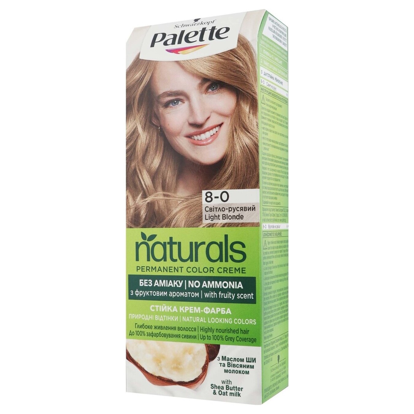 Cream-dye Palette Naturals 8-0 Light blond without ammonia for permanent hair 110ml 2
