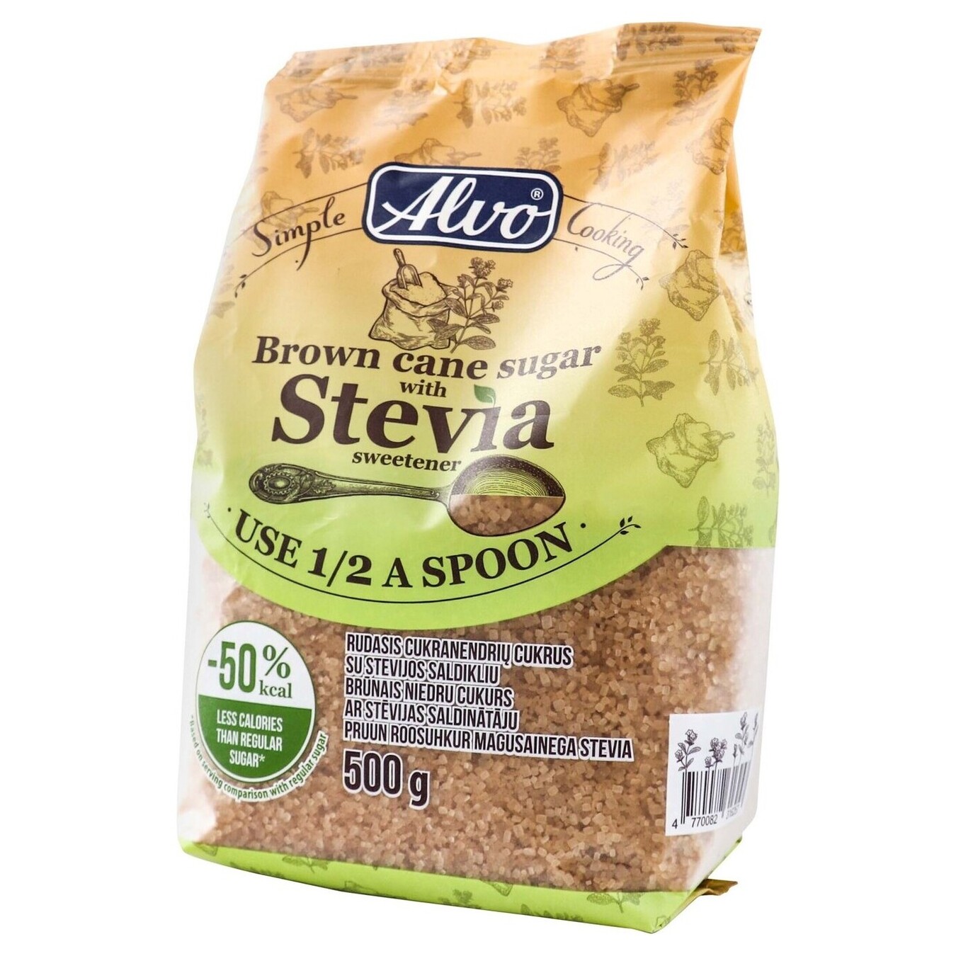 Sugar Cane Alvo Brown Unrefined With Stevioside Sweetener 500g 2