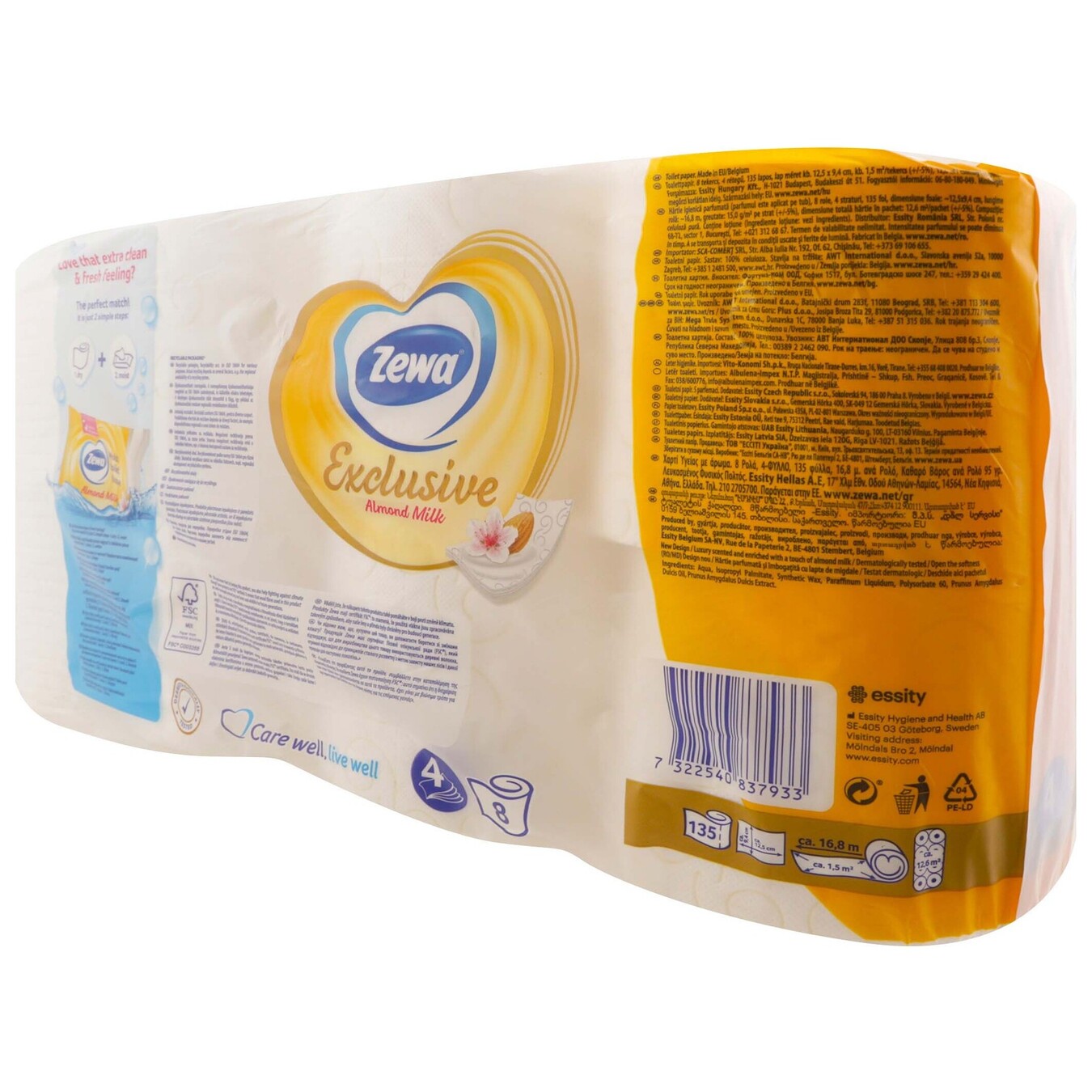 Туалетная бумага Zewa Almond Milk 4 слоя белая 8шт 2