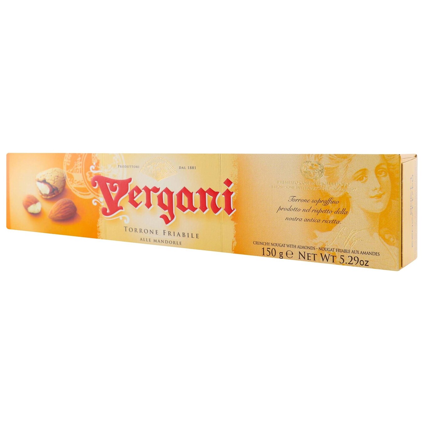 Конфета Vergani нуга хрустящая с целыми жареными ядрами орехов миндаля 150г 2