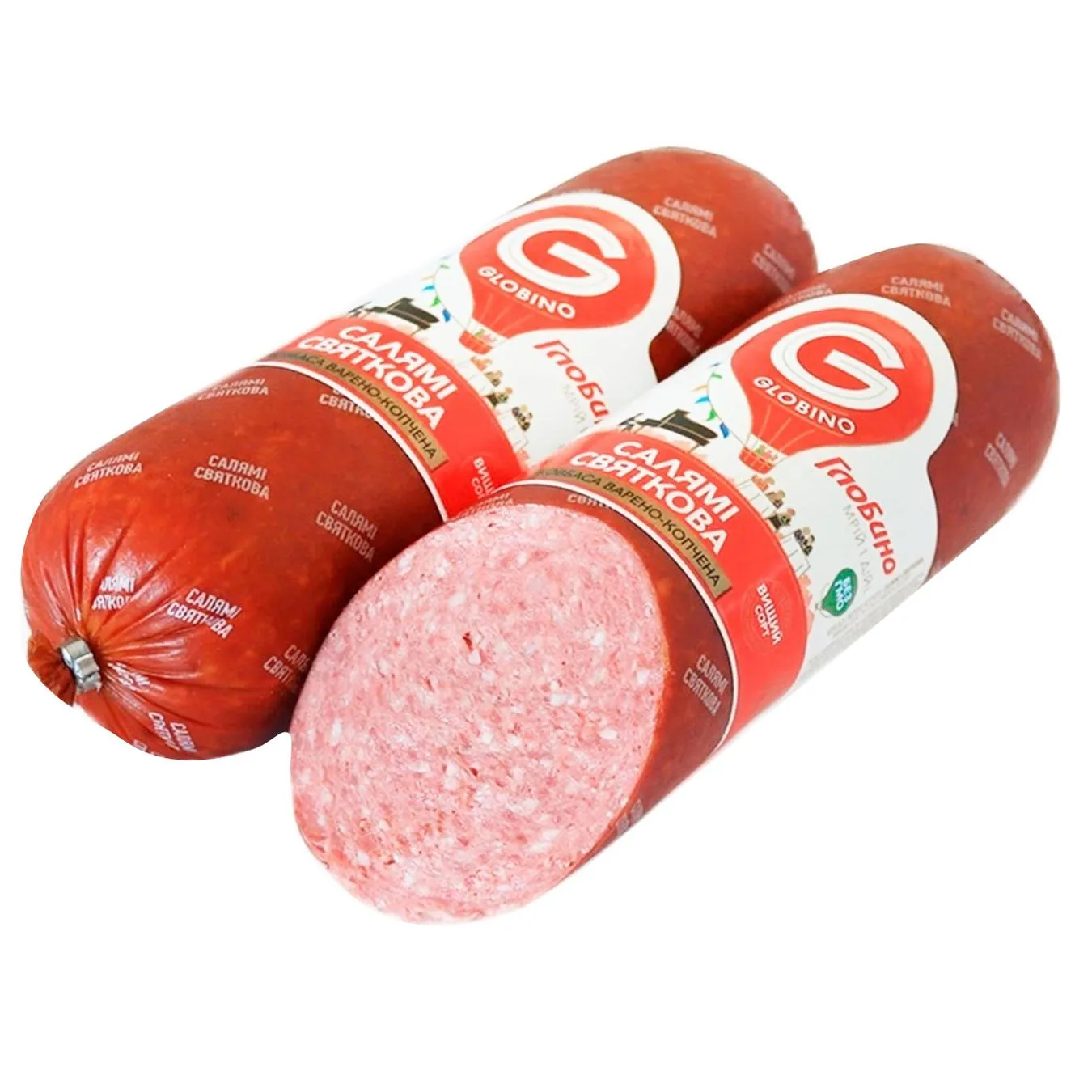 Колбаса Глобино Салями Праздничная варено-копченая высшего сорта вакуумная упаковка вес
