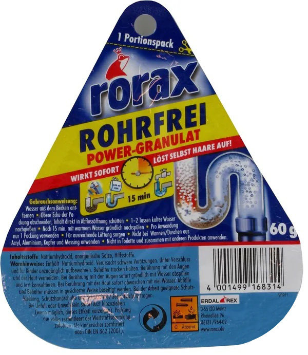 Засіб Rorax для чищення каналізаційних труб гранули 60мл