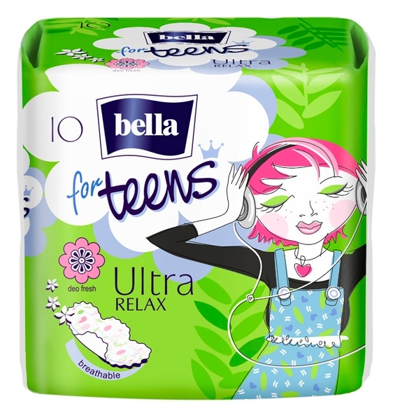 Bella for Teens Ultra Relax Extra Soft Deo Green Tea Hygienic Pads 10pcs
