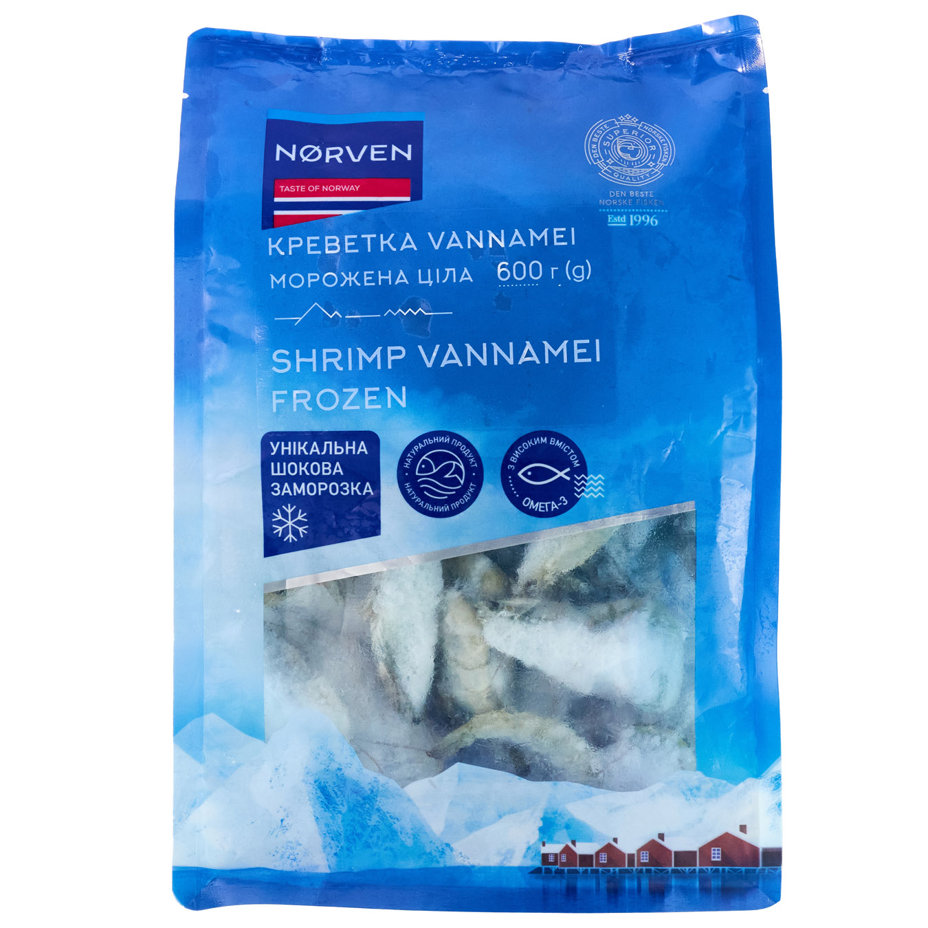 Norven Frozen Whole Glazed Vannamei Shrimp 600g