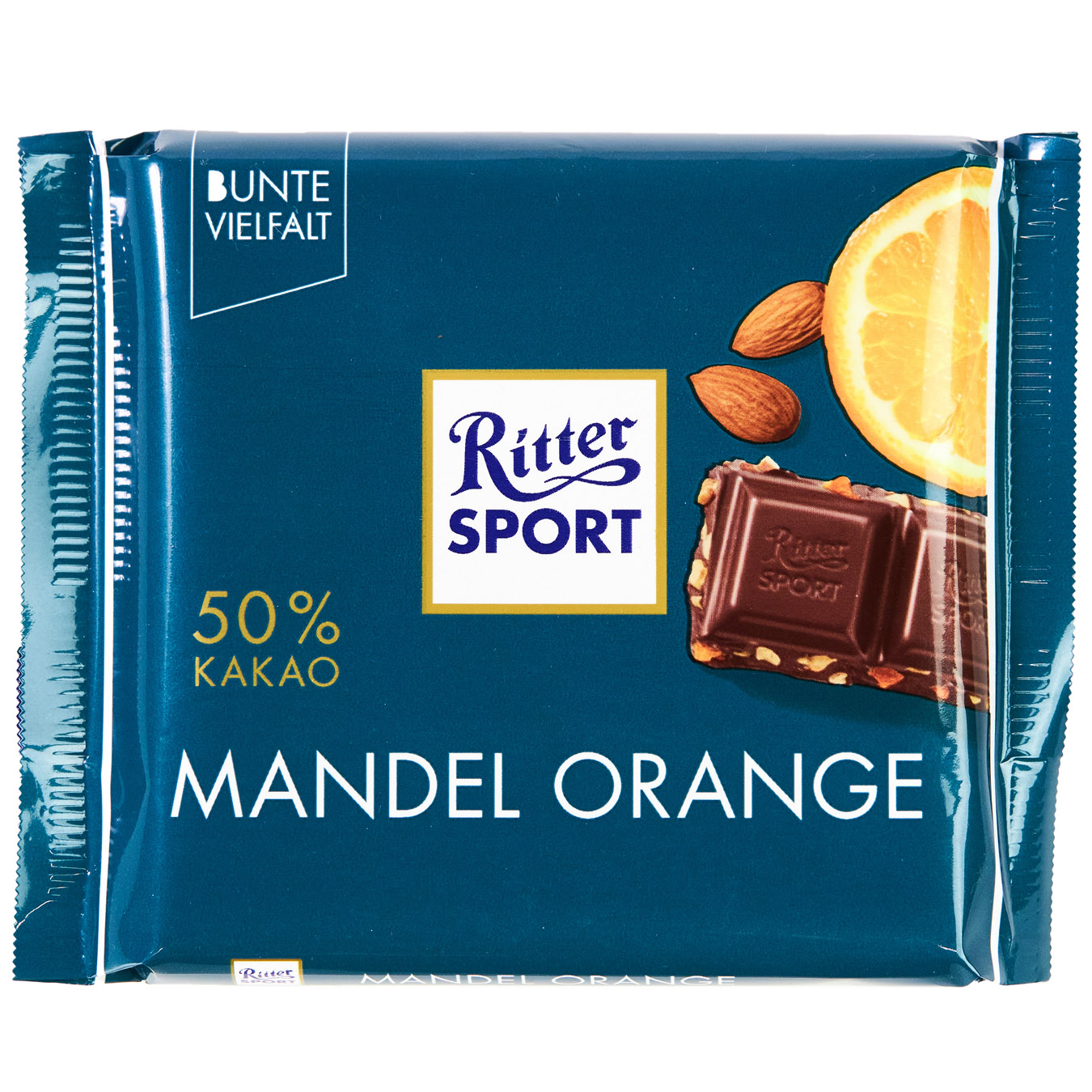 Шоколад темний Ritter Sport з мигдалевим горіхом та апельсином 100г