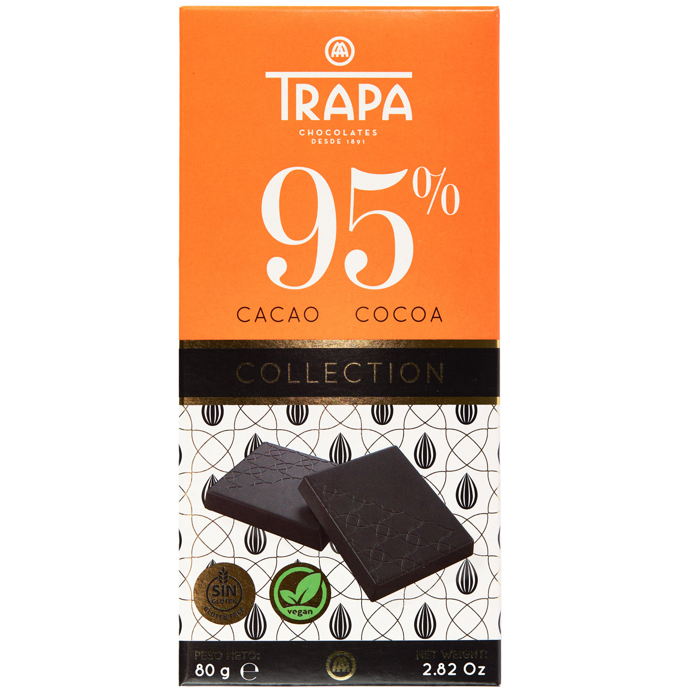 Шоколад Trapa Collection темный какао веган 95% 80г
