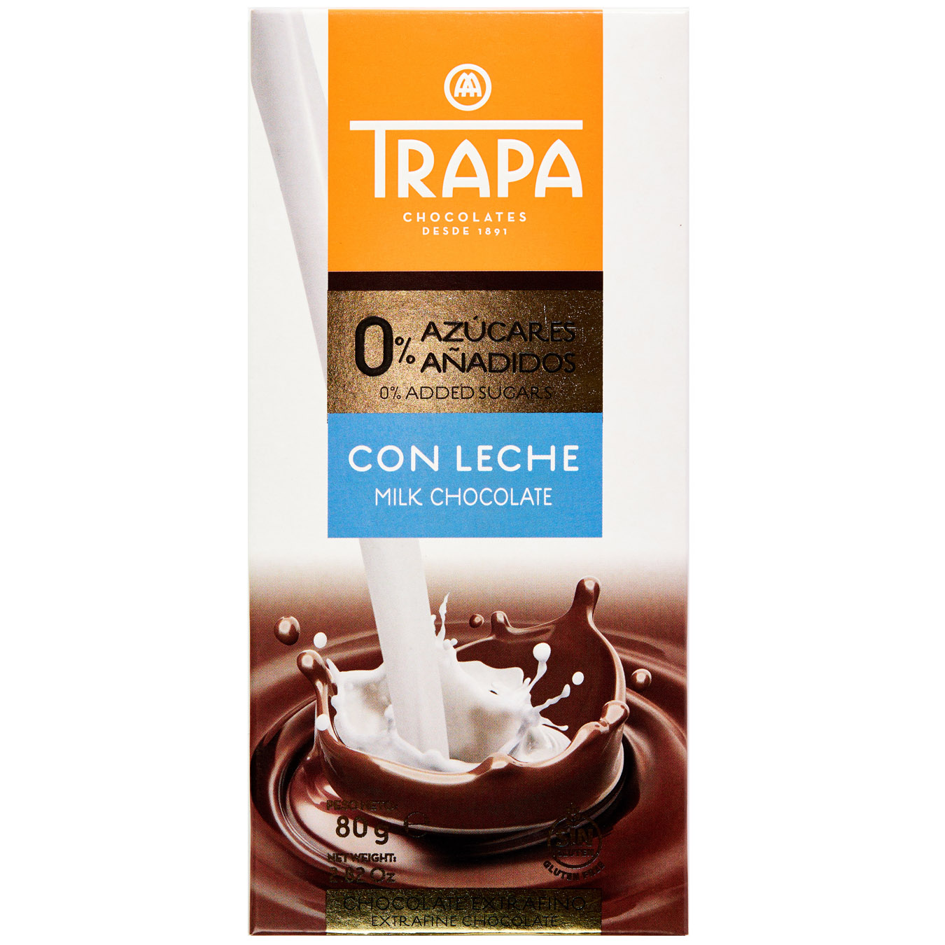Шоколад Trapa молочний без цукру 80г
