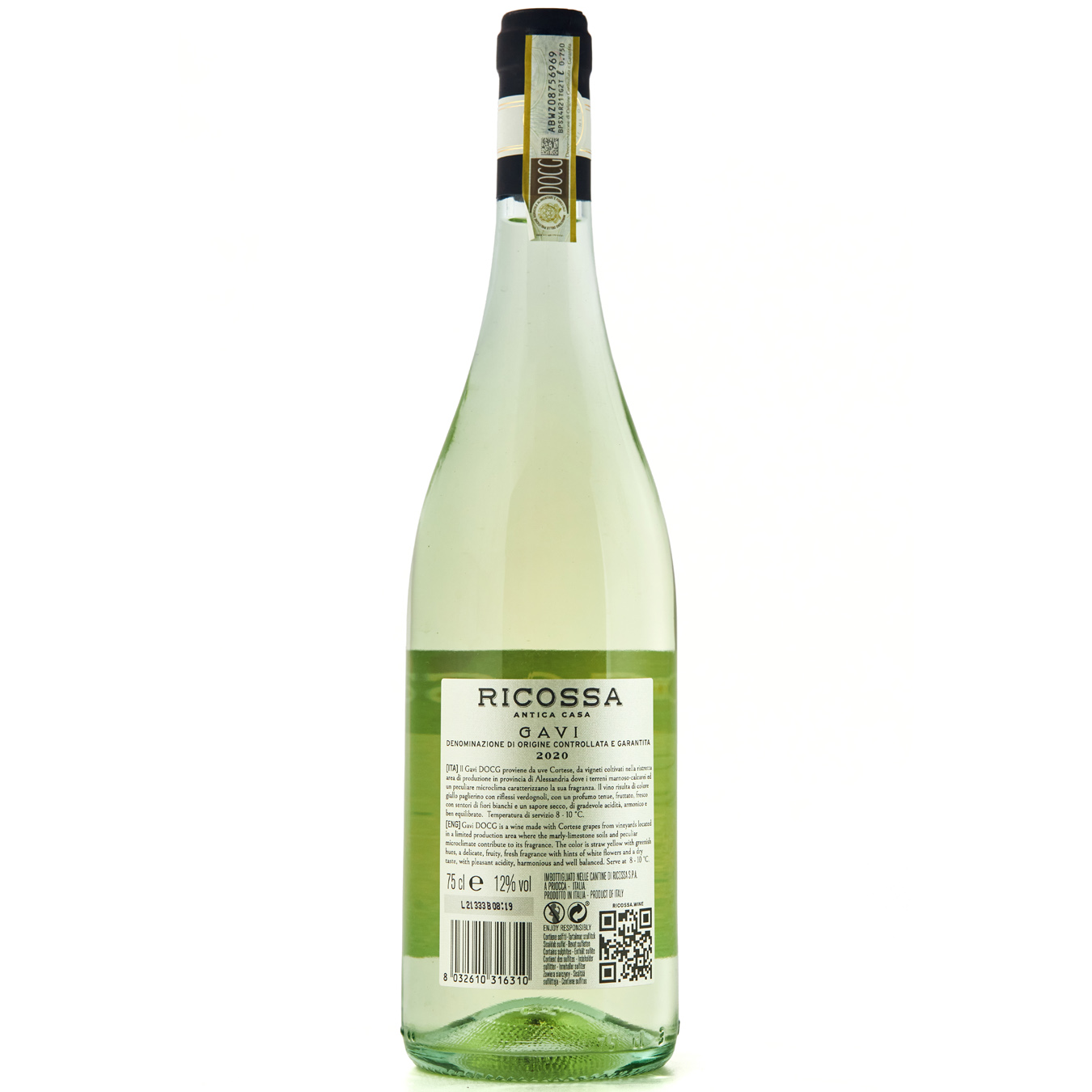 Вино Ricossa Gavi DOCG белое сухое 12% 0,75л 2