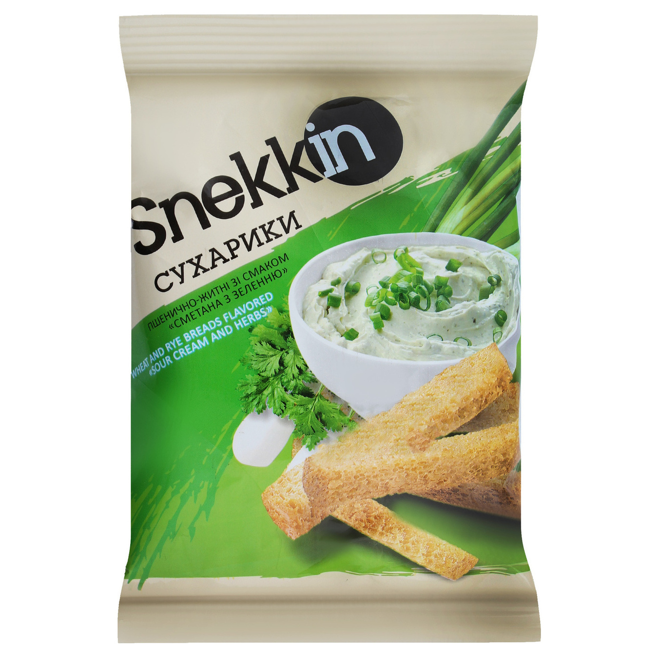 Сухарики Snekkin пшенично-ржаные со вкусом Сметана с зеленью 70г
