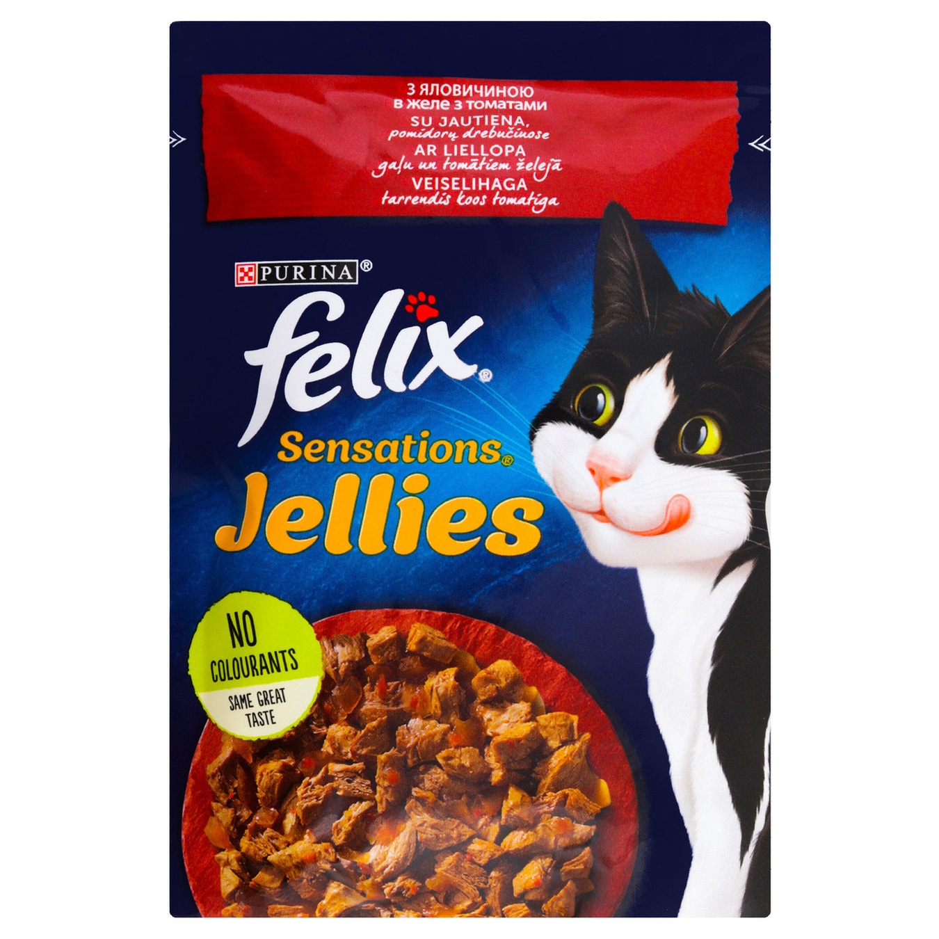Корм консервований Felix Sensations Jellies з яловичиною в желе з томатами для котів 85г