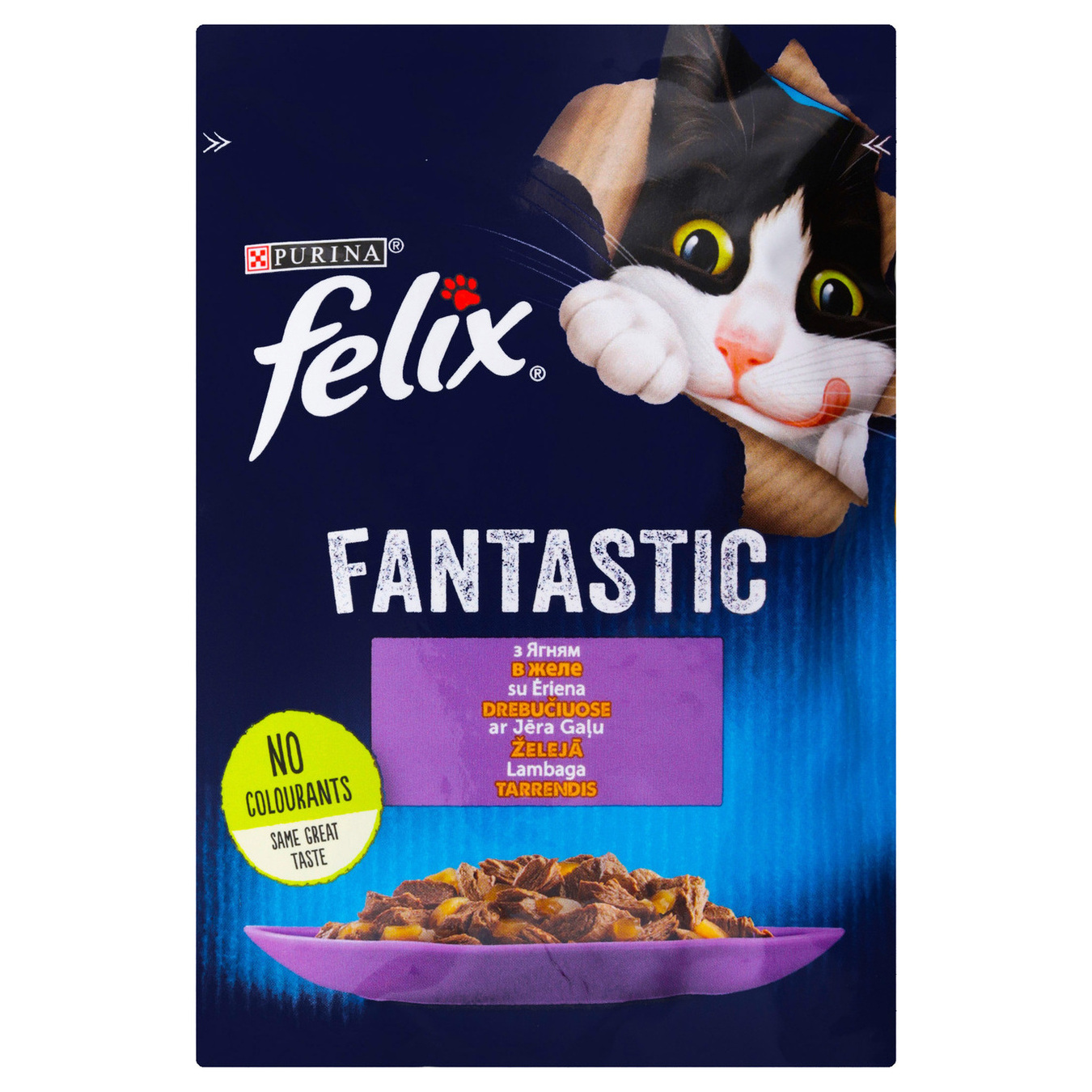 Корм консервований Felix Fantastic з ягням в желе для котів 85г