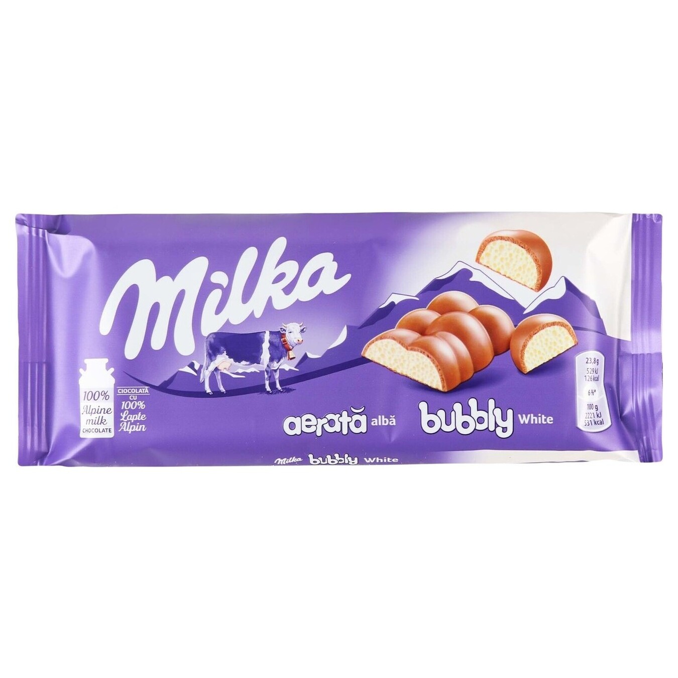 Шоколад Milka Bubbly молочний наповнений білим пористим шоколадом 95г