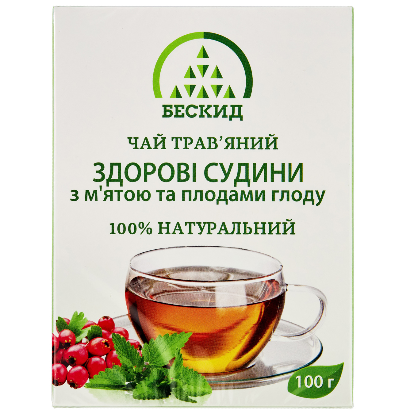 Чай трав'яний Бескид Здорові судини з м'ятою та плодами глоду 100г