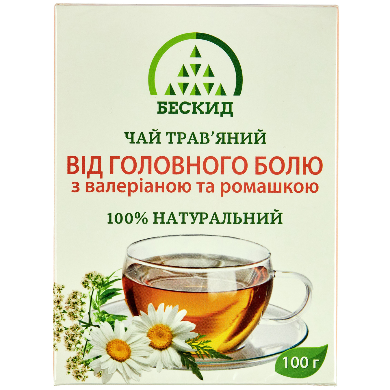 Чай травяной Бескид От головной боли с валерианой и ромашкой 100г