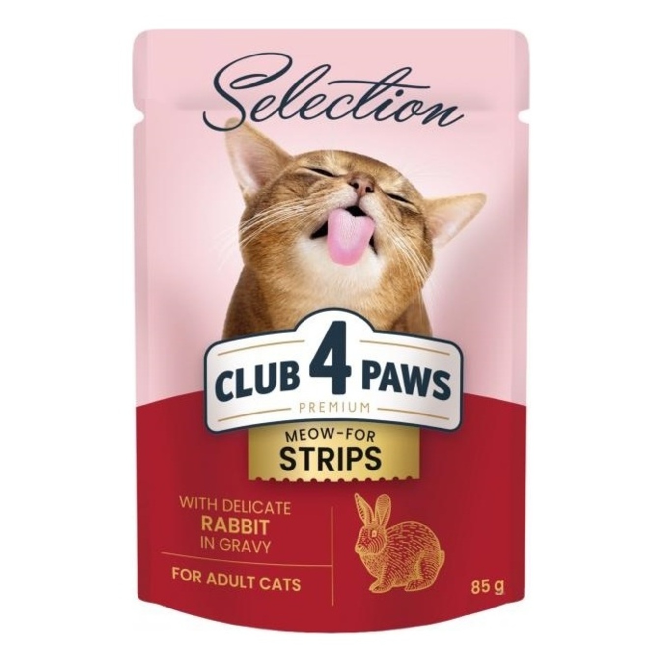 Корм Club 4 Paws Premium для дорослих котів смужки з кроликом в соусі повнораціонний консервований 85г