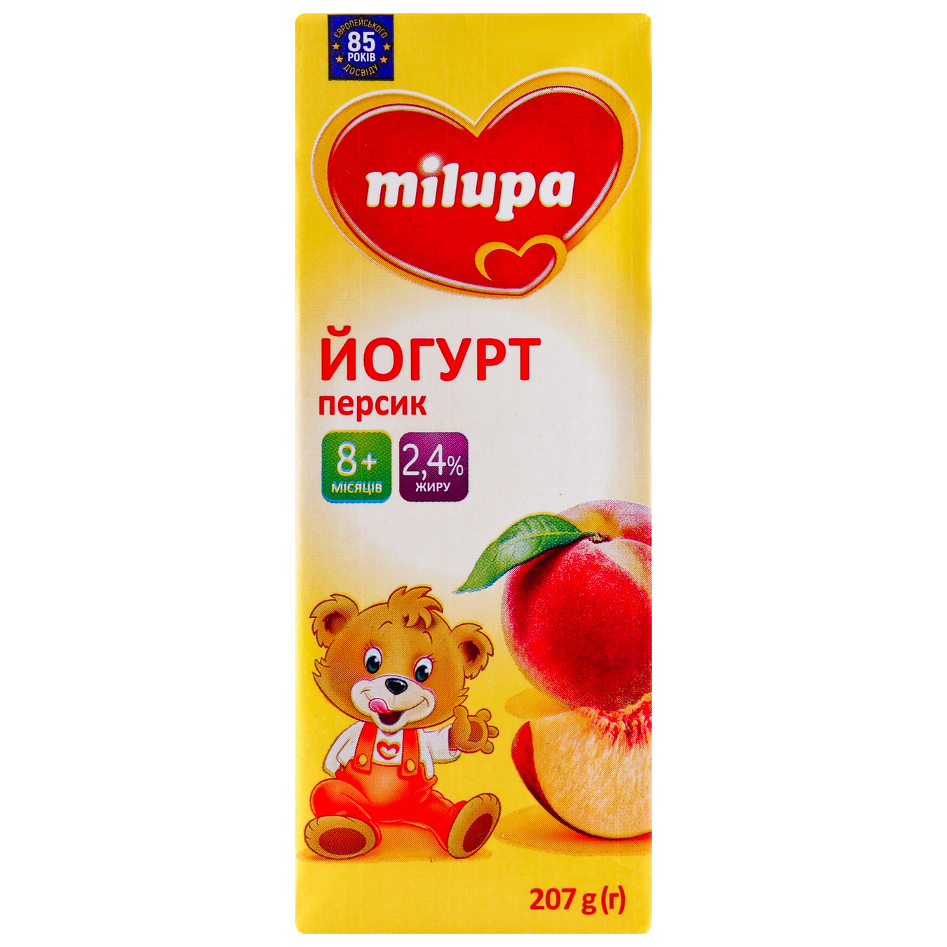 Йогурт Milupa з біфідобактеріями персик 2,4% 207г