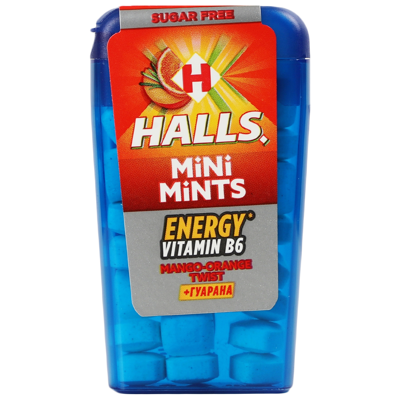 Цукерки Halls Mini Mints Mango-Orange Twist +гуарана без цукру 12.5г