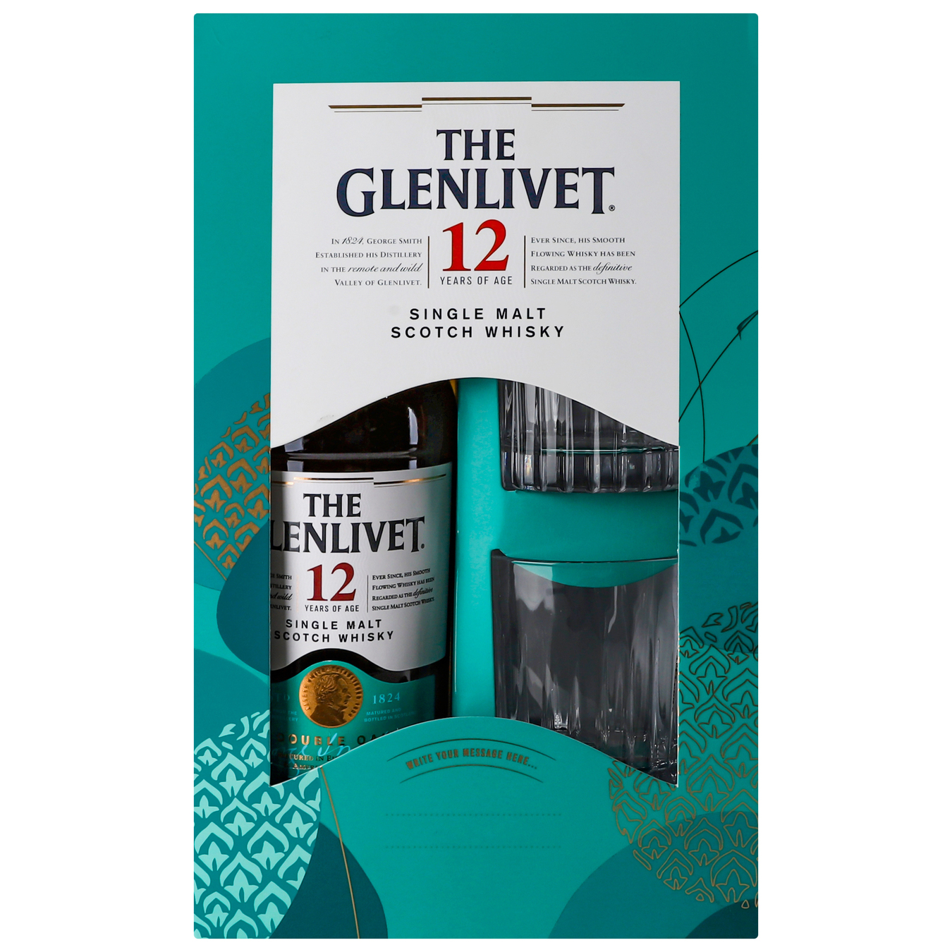 Набір Glenlivet віскі 12YO 40% 0.7л+2 склянки 1шт