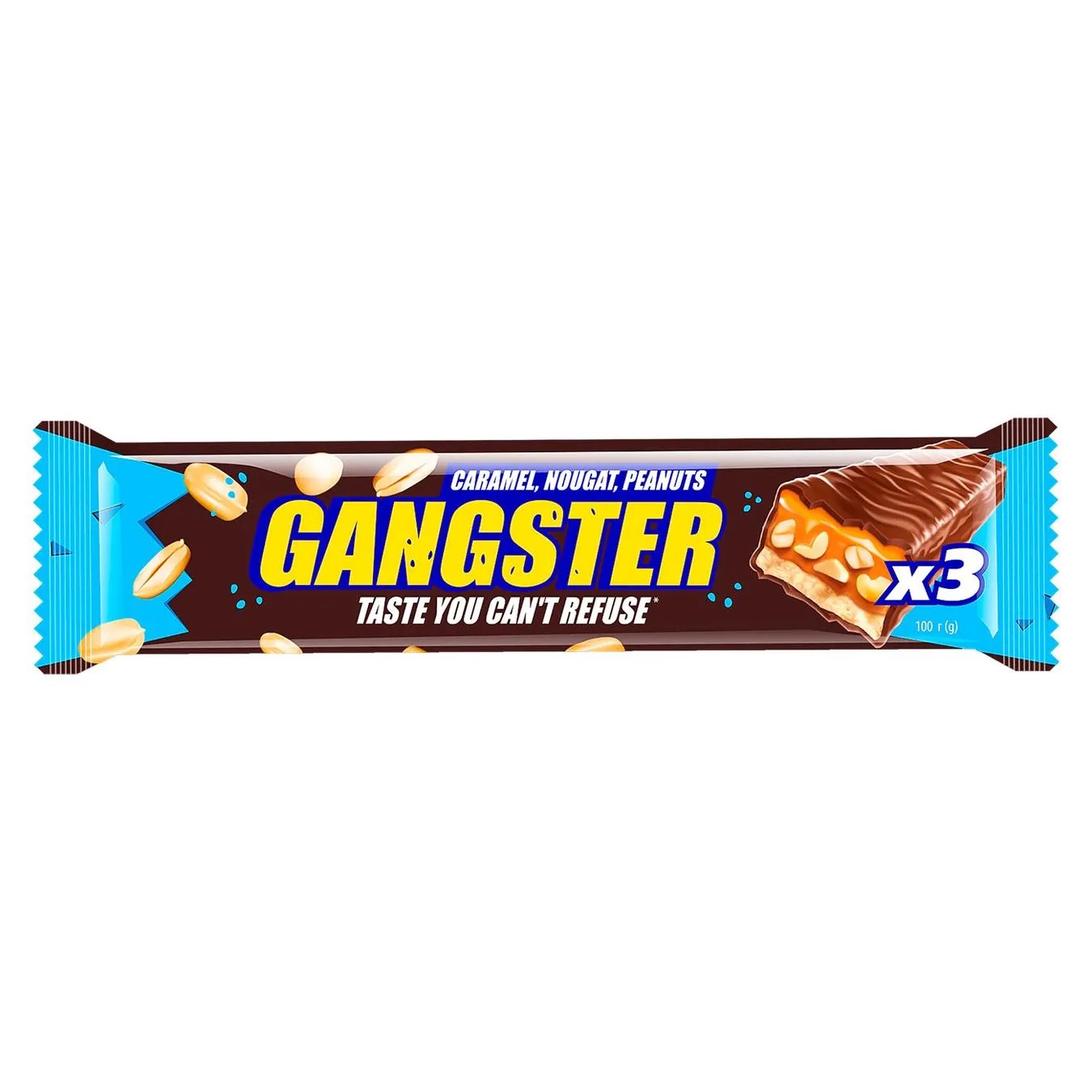 VALE Gangster bar with peanut nougat and caramel in glaze 100g