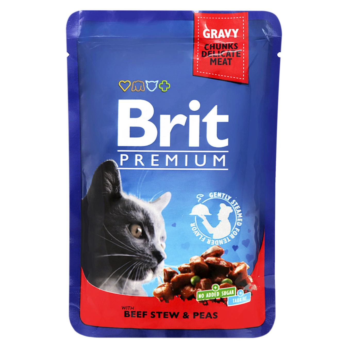 Food for cats Brit Premium Cat stewed beef and wet peas 100g
