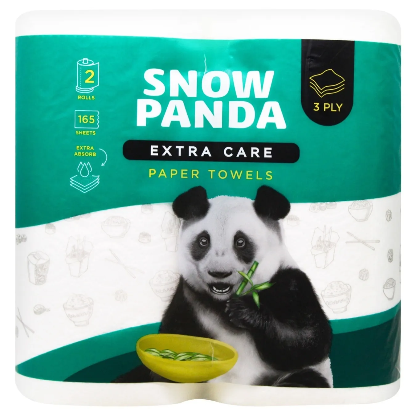 Рушники паперові Сніжна Панда Extra Care 3-х шарові 2шт