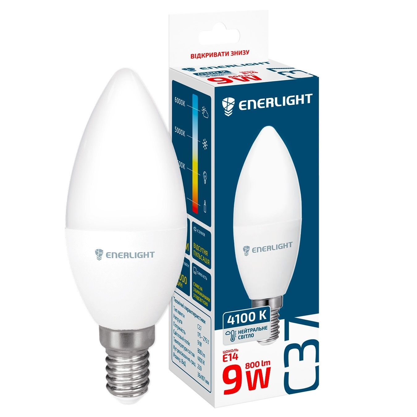Enerlight LED Lamp C37 9W E14 4100K