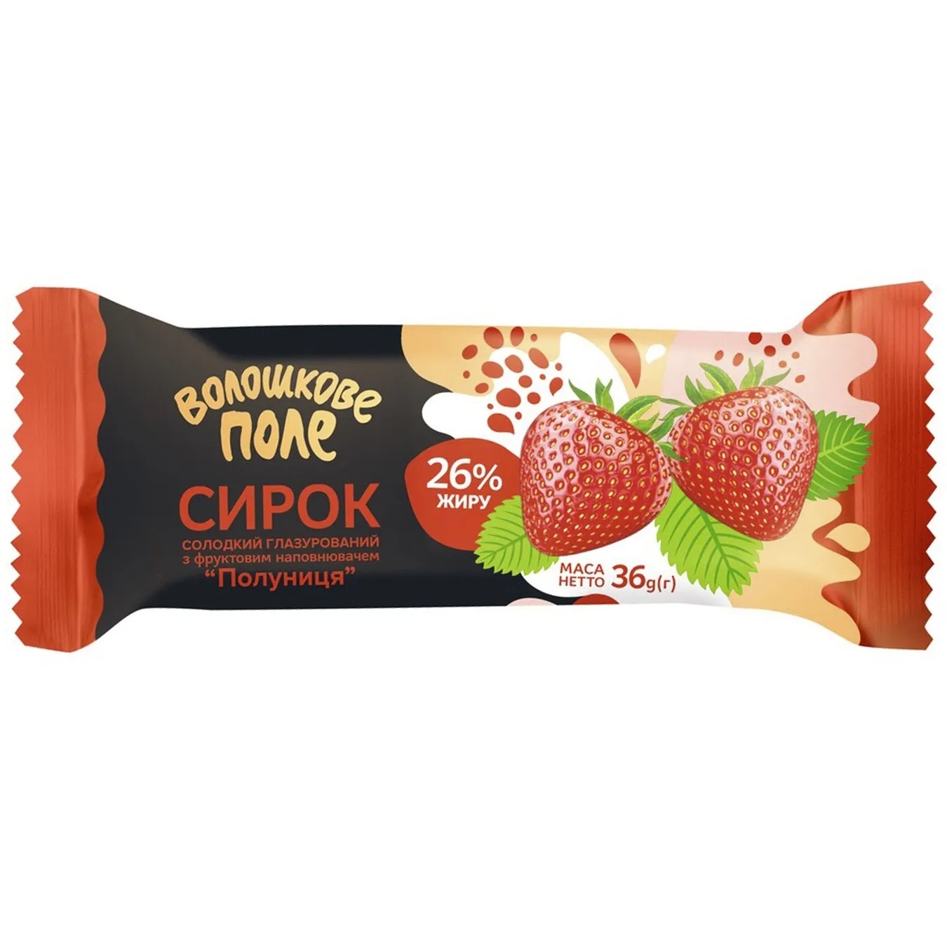 Voloshkove Pole Glazed Curd Snack with Strawberry Filling 26% 36g