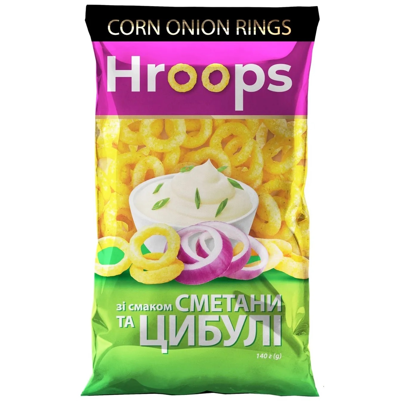 Hroops corn snacks with sour cream and onion taste 140g