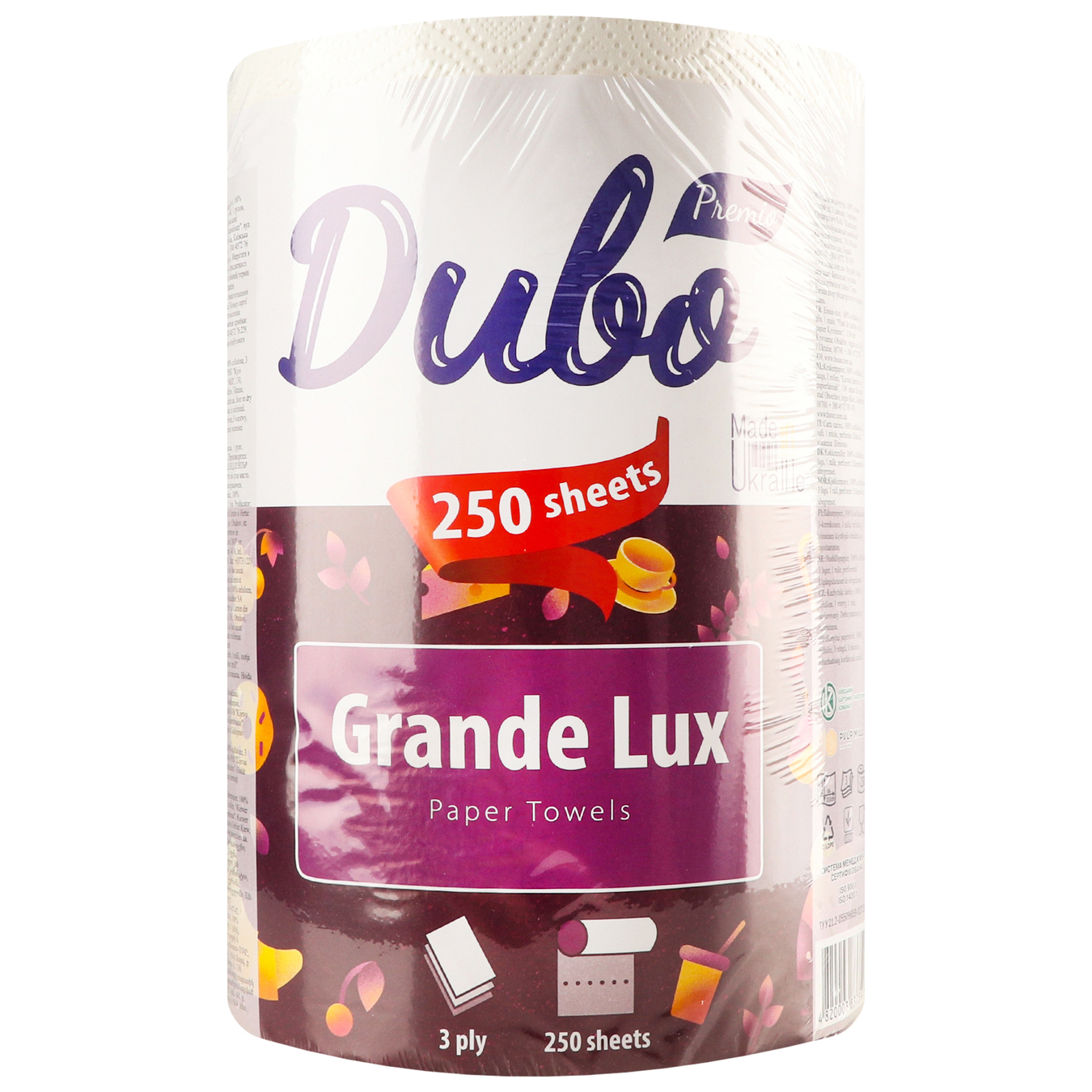 Рушник целюлозний Диво Premio Grande Lux наільзі 3-шаровий білий 1шт